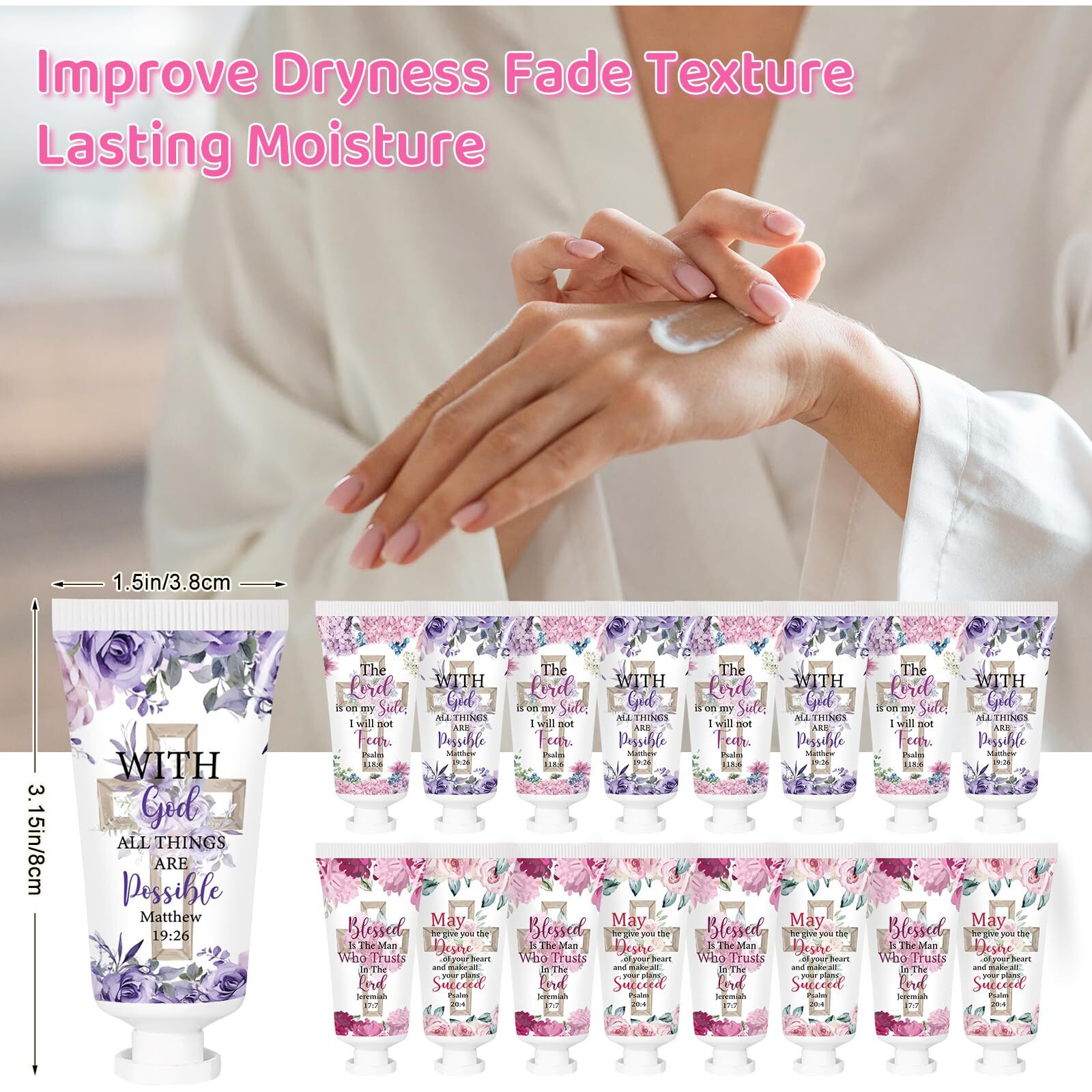 Piuaeue 50 Pcs Christian Hand Cream Gifts Bulk Religious Bible Verse Inspirational Figure Hydrating And Soothing Hand Lotion For Wedding Guests Baby Shower Party Favors Supplies