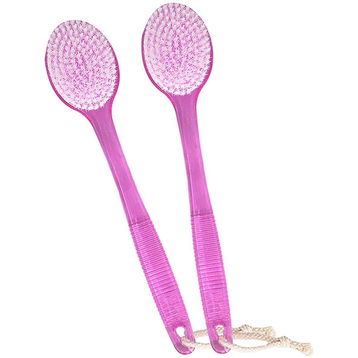 Amerwash Plus Back Brush For Shower, 14-Inch Long Handle Medium Stiff Bristles Bath Scrubber For Men Women Body Exfoliating And Brushing - 2 Packs Pink