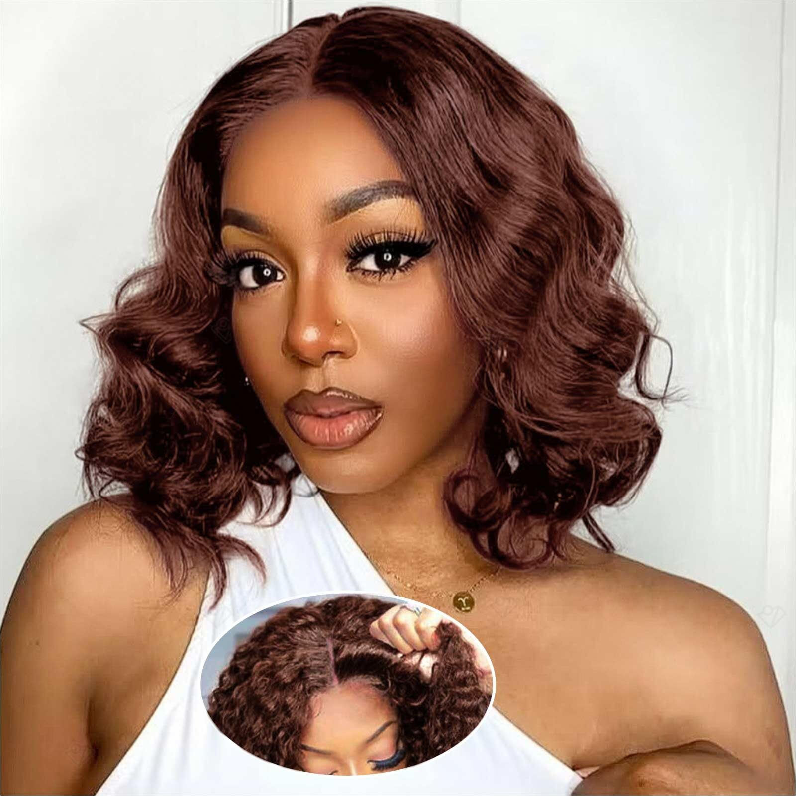 Ailwelia Chocolate Brown 5X5 Glueless Body Wave Bob Wig Human Hair Glueless Bob Wig For Black Women 200% Density Wear And Go Closure Wig Human Hair Hd Lace Closure Wigs Human Hair 12 Inch