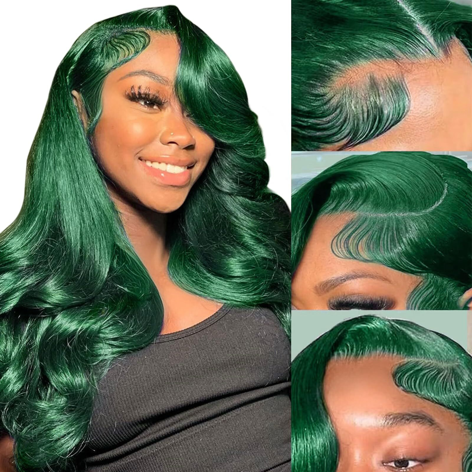Haha 13X6 Dark Green Human Hair Wig Body Wave Deep Green Lace Front Wig Human Hair Transparent Hd Lace Frontal Wigs Glueless Colored Pre Plucked With Baby Hair 180% Density 20 Inch