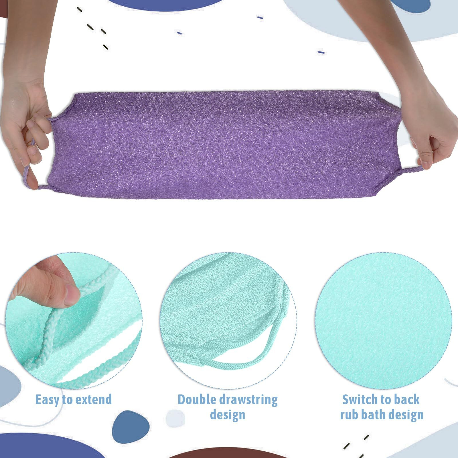 4Pcs Exfoliating Back Washers Scrub With Handles Japanese Body Scrubber Cloth Towel For Shower Nylon Back Exfoliator Extended Back Washers Stretchable Body Bath Pull Strap For Cleans Skin Massages