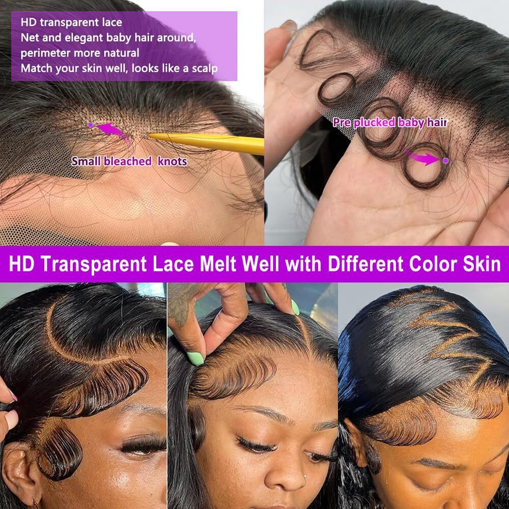 Nognut Nongnut 13X4 Body Wave Lace Front Wigs Human Hair Hd Transparent Frontal Wig Glueless Wigs Human Hair Pre Plucked With Baby Hair 180% Density Human Hair Wigs For Black Women 36 Inch Lace Wig