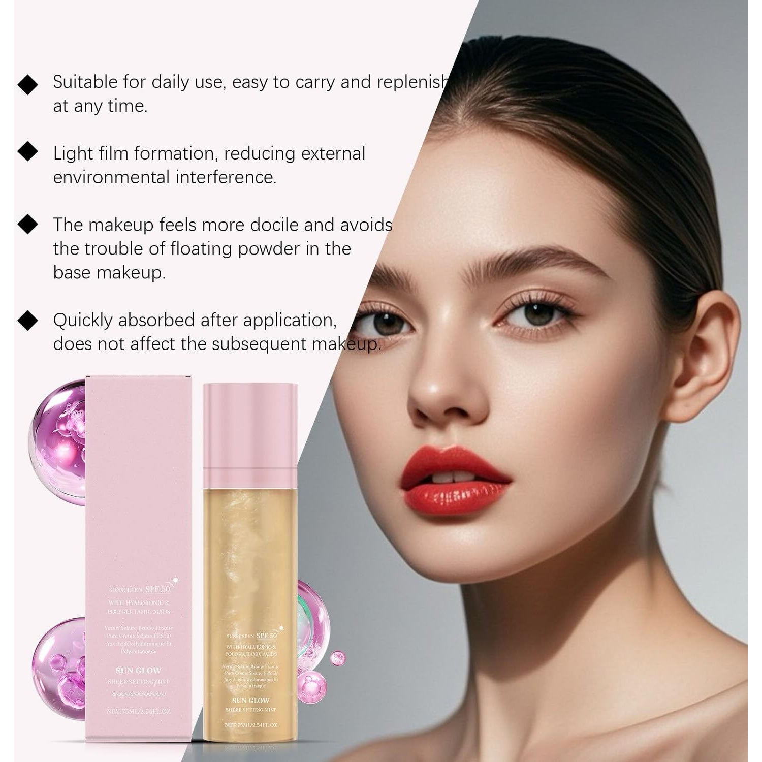 2 Pcs Sunglaze Sheer Setting Mist Sunscreen Spf 50, Broad Spectrum Shimmering Body Oil Mist For Face & Body, Hydrating Makeup Glow Spray, Reef-Safe, Non-Greasy & Fast-Absorbing