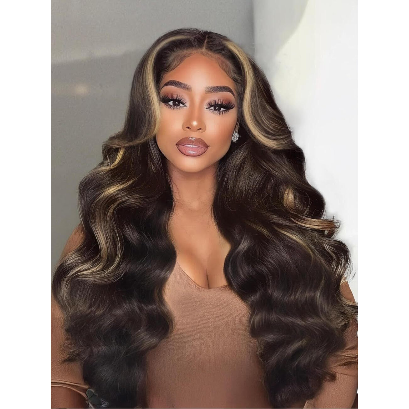 Beauty Forever Bye Bye Knots Body Wave Glueless Wig Rich Chocolate Brown With Highlights Fluffy Layers Curtain Bangs 7X5 Lace Closure Pre Cut Pre Plucked Human Hair Wear Go Wig 150% Density 26Inch