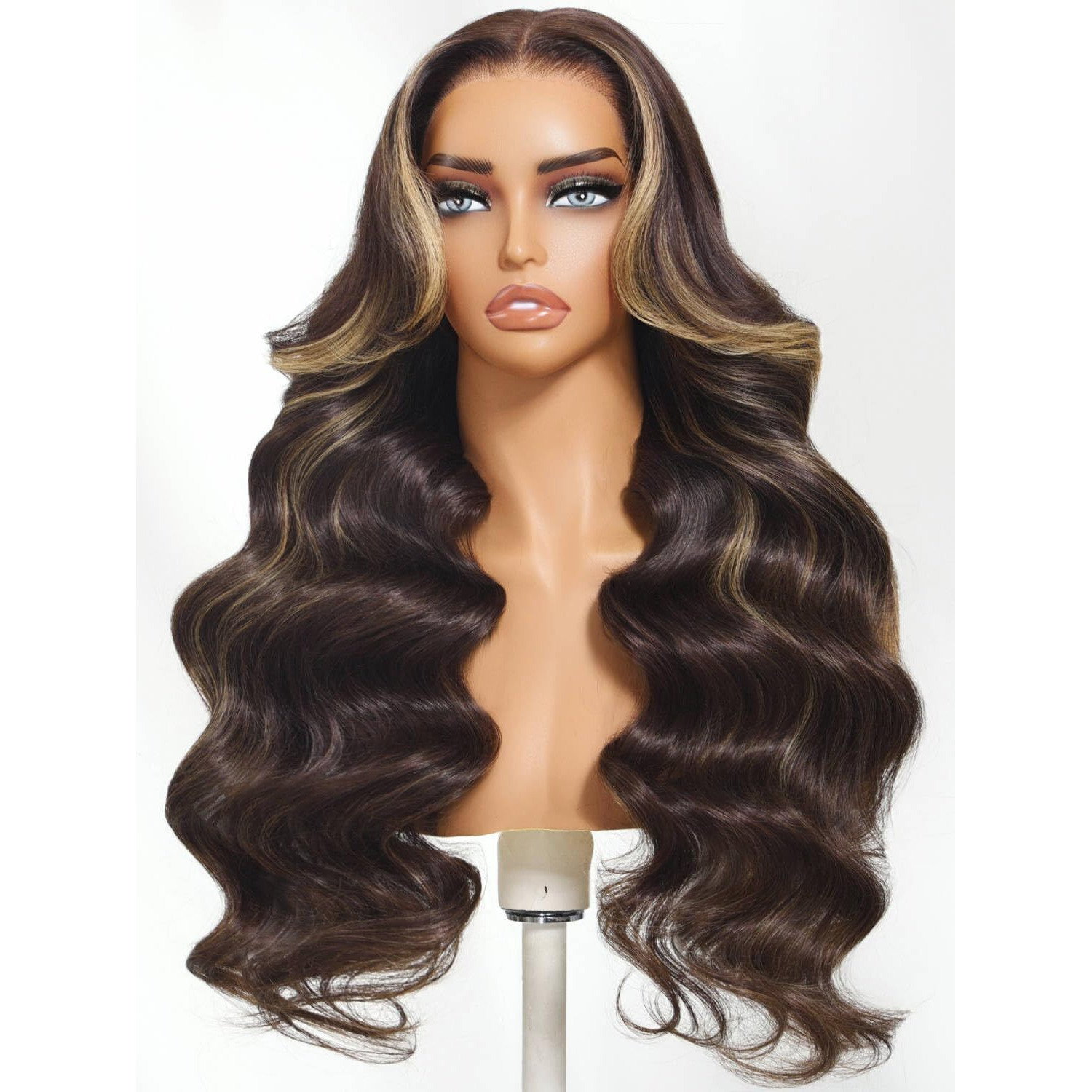Beauty Forever Bye Bye Knots Body Wave Glueless Wig Rich Chocolate Brown With Highlights Fluffy Layers Curtain Bangs 7X5 Lace Closure Pre Cut Pre Plucked Human Hair Wear Go Wig 150% Density 26Inch