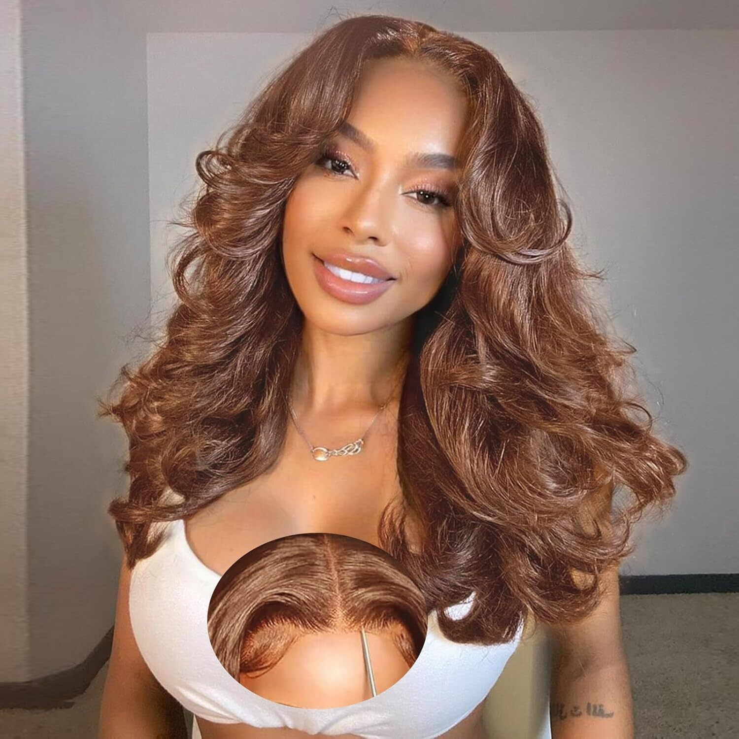 Tunfine Curtain Bangs Chocolate Brown Face-Framing 9X6 Glueless Wigs Human Hair Pre Plucked Pre Cut Hd Closure Wigs 200 Density Ready To Go Loose Body Wave Lace Front Wigs For Black Women 16 Inch