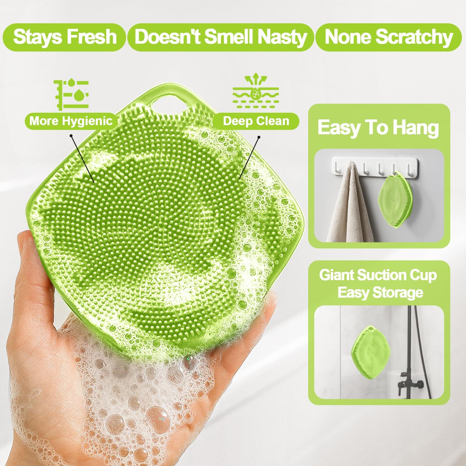 Ariosox Silicone Body Scrubber, Gentle Texture Exfoliating Body Scrubber For Men And Women On Sensitive Skin, Soft Scrubber Produces Rich Form And Builds Up Lather, Getting A Deep Skin Clean (Green)