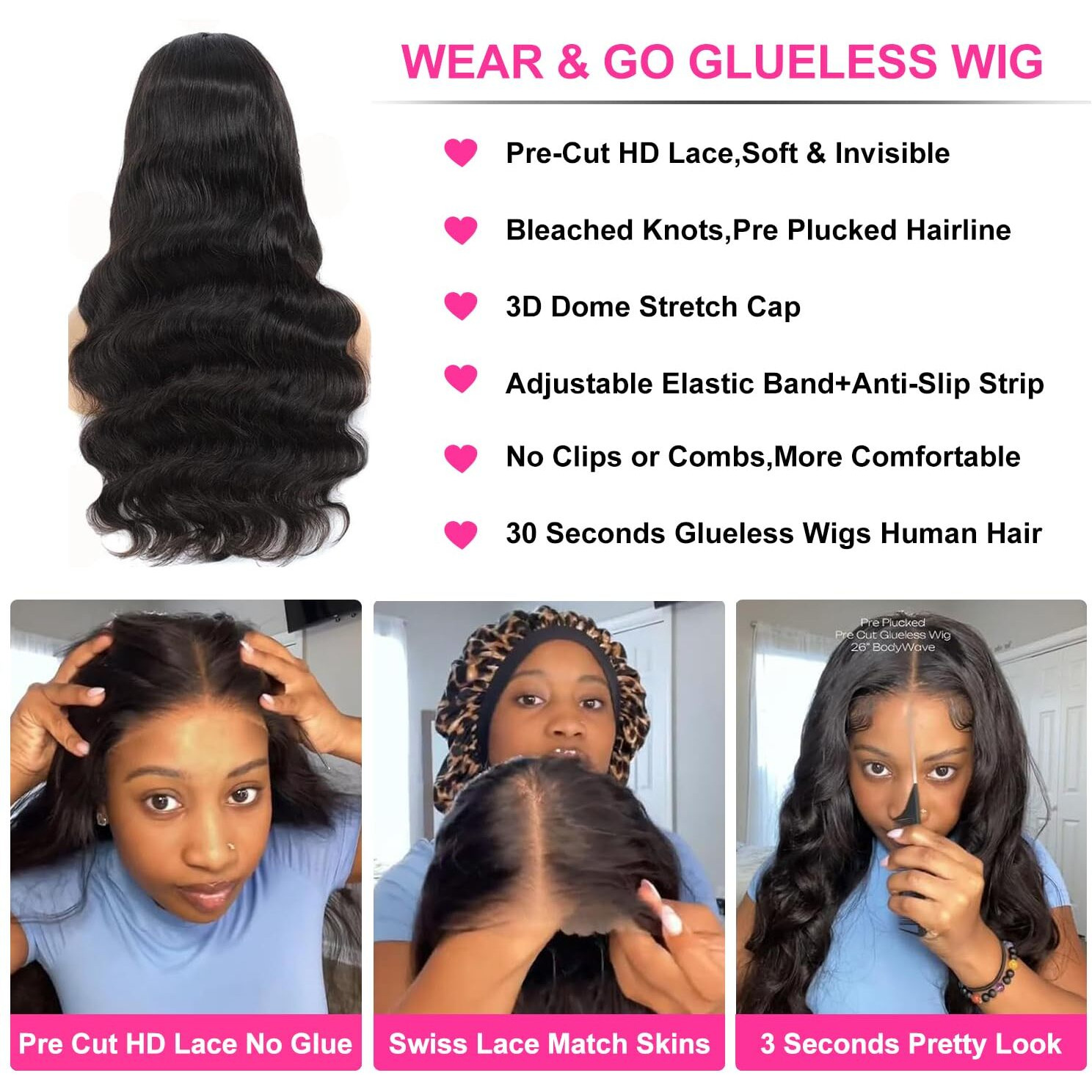 28 Inch Wear And Go Glueless Wigs Human Hair Pre Plucked Pre Cut For Beginners 5X5 Hd Lace Closure Wigs Human Hair 180% Density Body Wave Lace Front Wigs No Glue Pre Cut 3 Seconds To Wear Glueless Wig