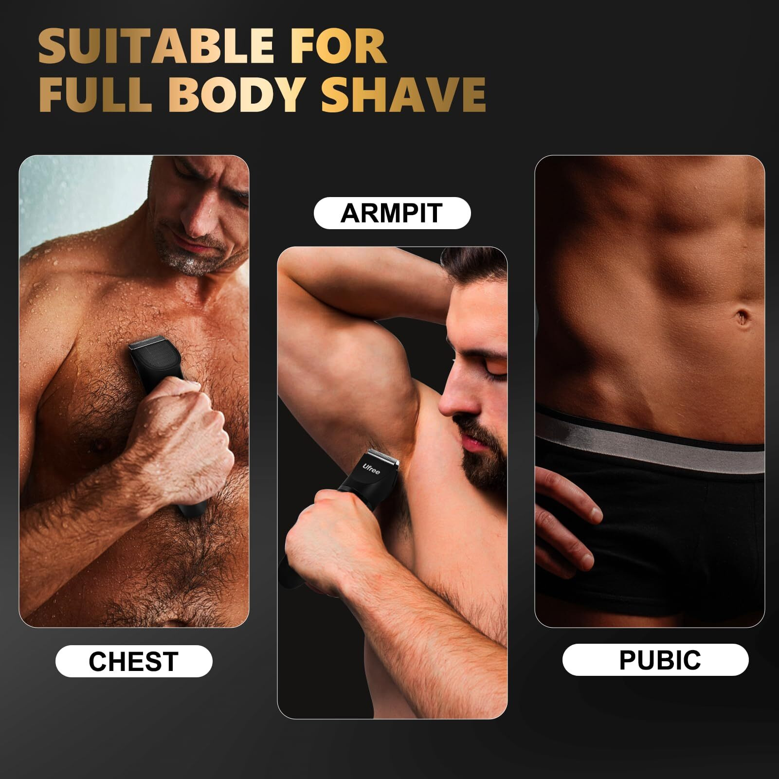 Ufree Body Hair Trimmer For Men, Manscape Ball Pubic Hair Trimmer, 3 In 1 Body Grooming Kit For Groin, Waterproof Body Electric Shaver Razor, Grooming For Face And Body, Gifts For Men, Black