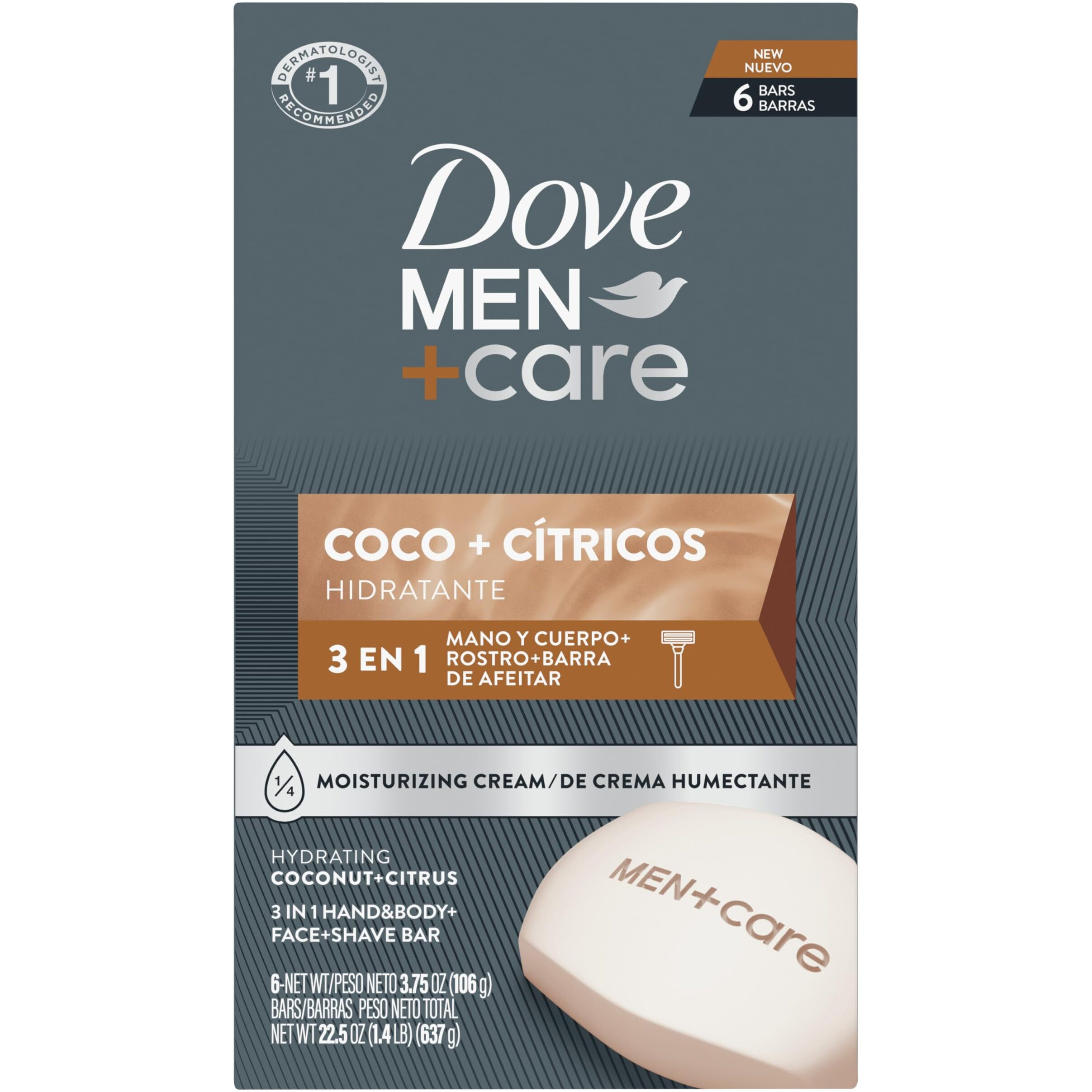 Dove Men + Care Hidratante Coco + C  Tricos Hand & Body Face + Shave Bar 6 Count For Hydrated Skin 3.75 Oz