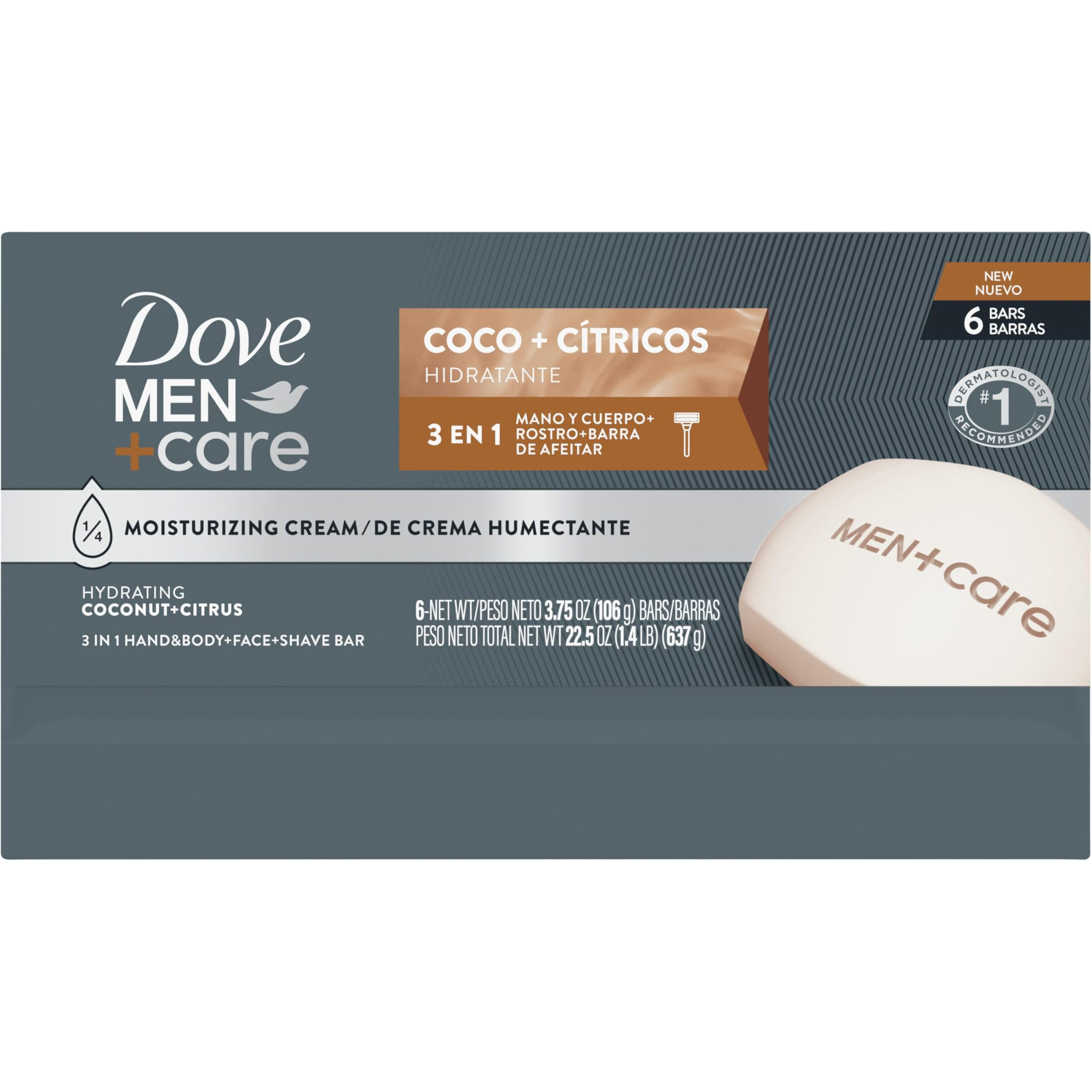 Dove Men + Care Hidratante Coco + C  Tricos Hand & Body Face + Shave Bar 6 Count For Hydrated Skin 3.75 Oz