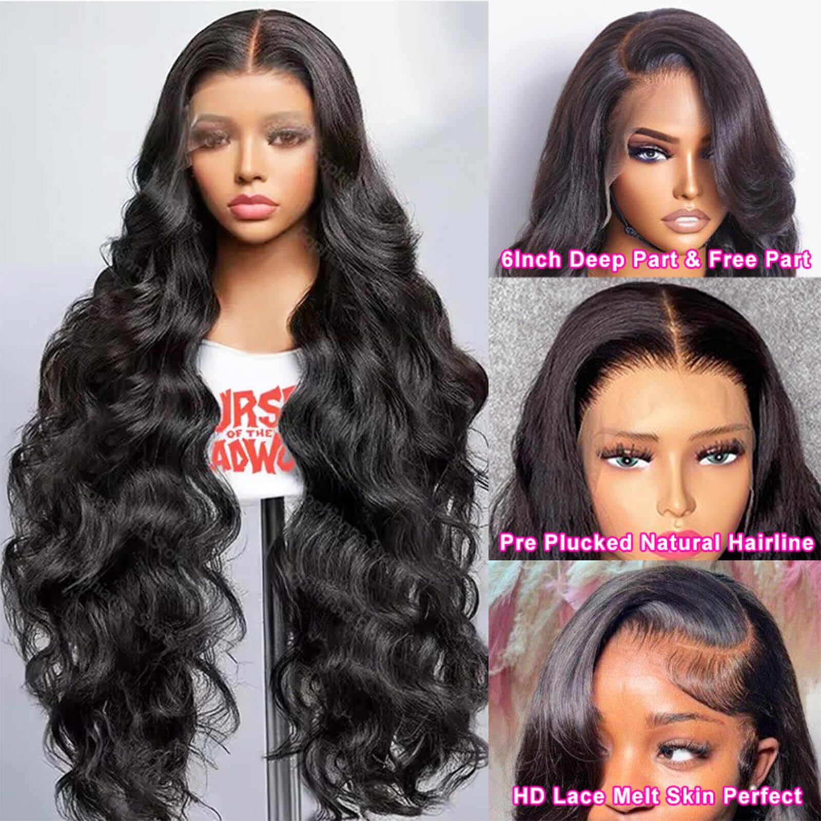 Pxxbcc 32 Inch 13X6 Lace Front Wigs Human Hair 200% Density Body Wave Hd Lace Front Wigs Human Hair Pre Plucked Natural Color 100% Virgin Lace Front Wigs For Women
