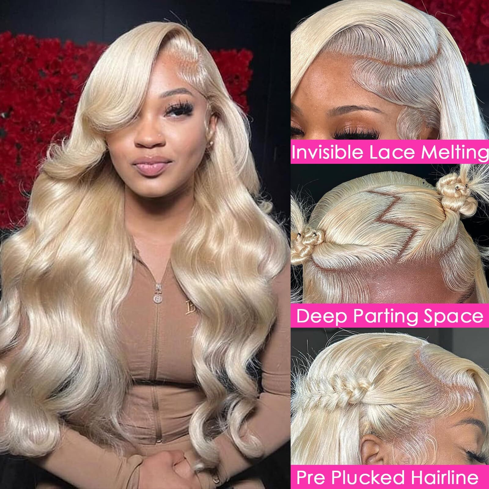 613 Lace Front Wig Human Hair Blonde Wig Human Hair Body Wave 28 Inch 13X6 Hd Transparent Lace Frontal 613 13X6 Frontal Pre Plucked Natural Hairline For Women 200 Density Minimal Shedding Tangle Free