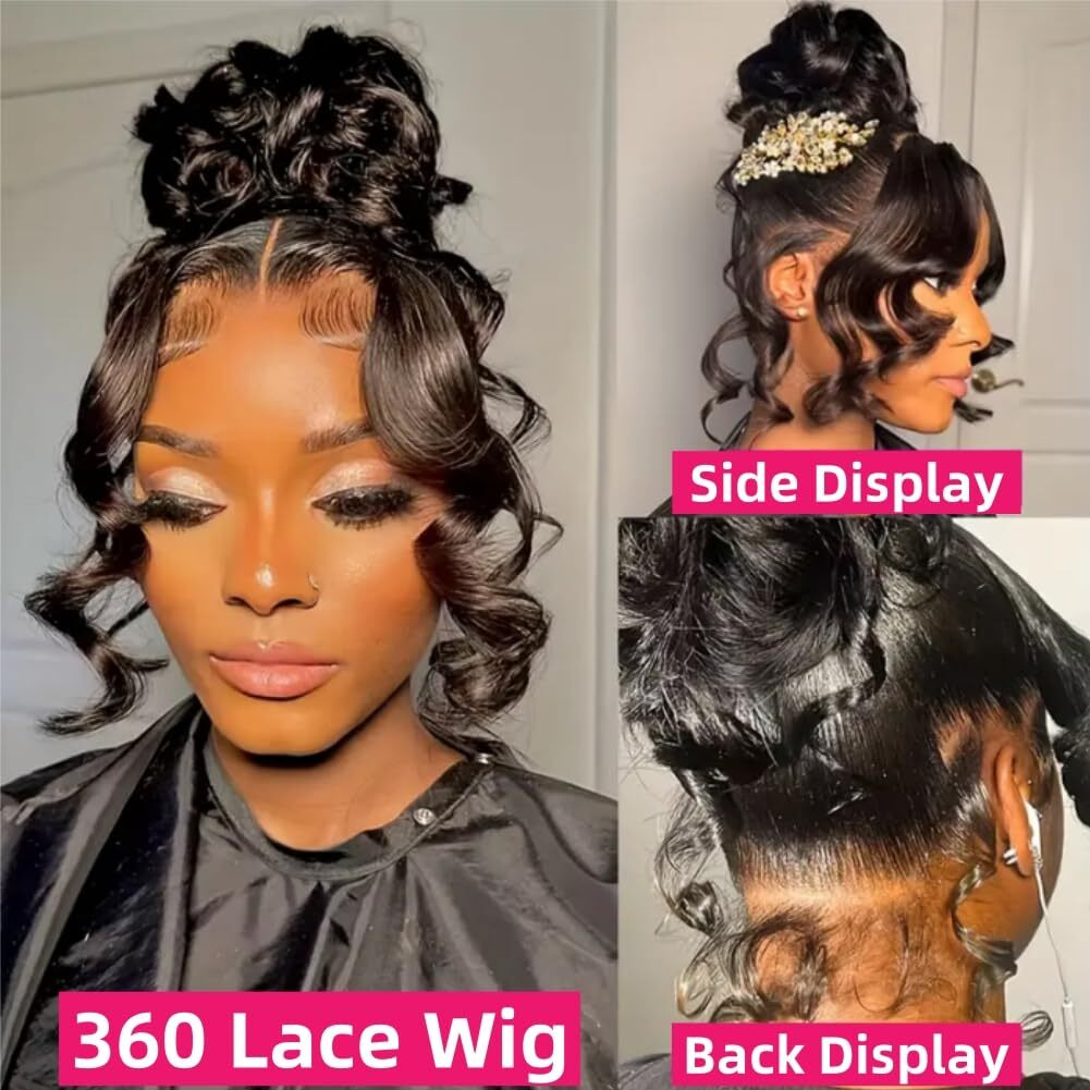 Kgifh 360 Lace Front Wigs Human Hair Hidden Strap 360 Body Wave Lace Frontal Wigs For Women 180% Density Hd 360 Wig Human Hair Full Lace Pre Plucked Drawstring Wig Human Hair 20 Inch