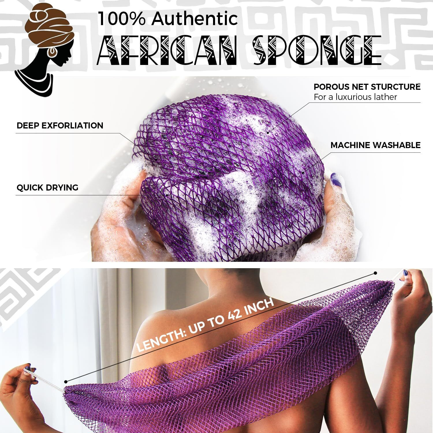 African Net Sponge Authentic - Real African Exfoliating Body Scrubber Sponge With Knots - African Net Shower Washcloths For Exfoliator - Body Care Bathing Accessories