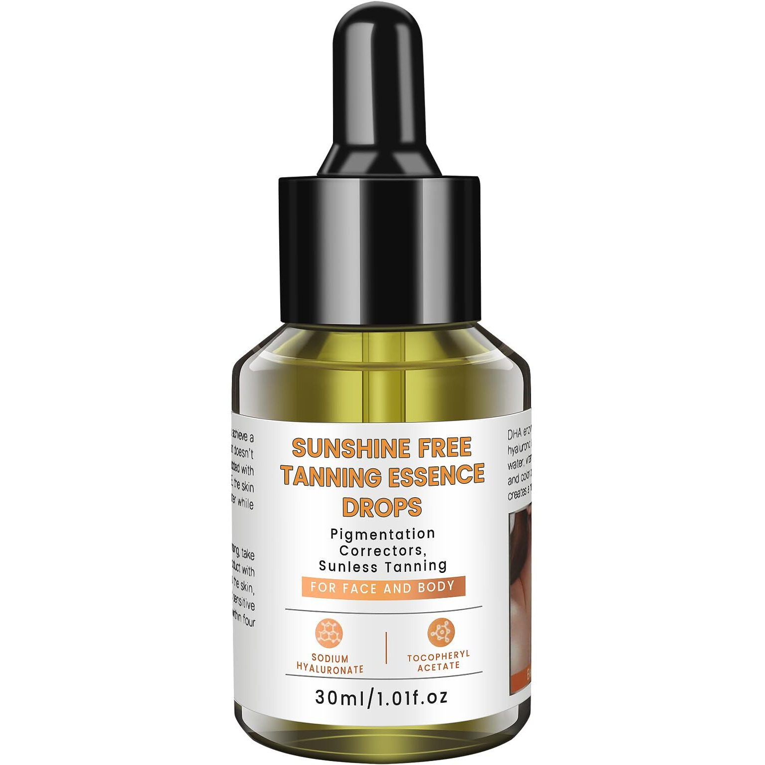 Natural Sunless Tanning Drops For Face & Body - Hydrating Bronzing Drops With Hyaluronic Acid & Vitamin E, Buildable Self Tanner For Glowing, Youthful Skin