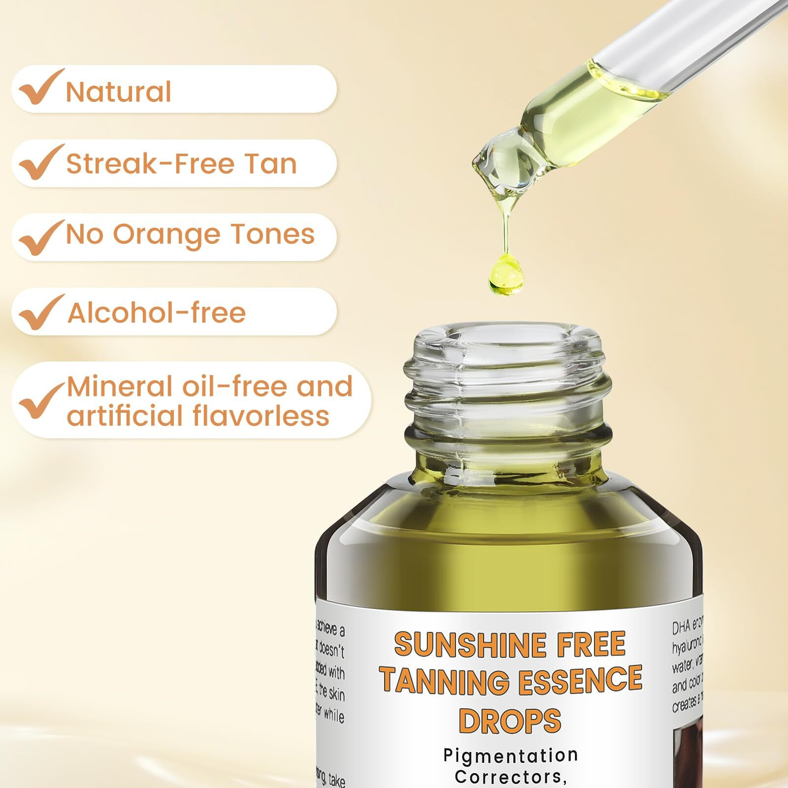 Natural Sunless Tanning Drops For Face & Body - Hydrating Bronzing Drops With Hyaluronic Acid & Vitamin E, Buildable Self Tanner For Glowing, Youthful Skin