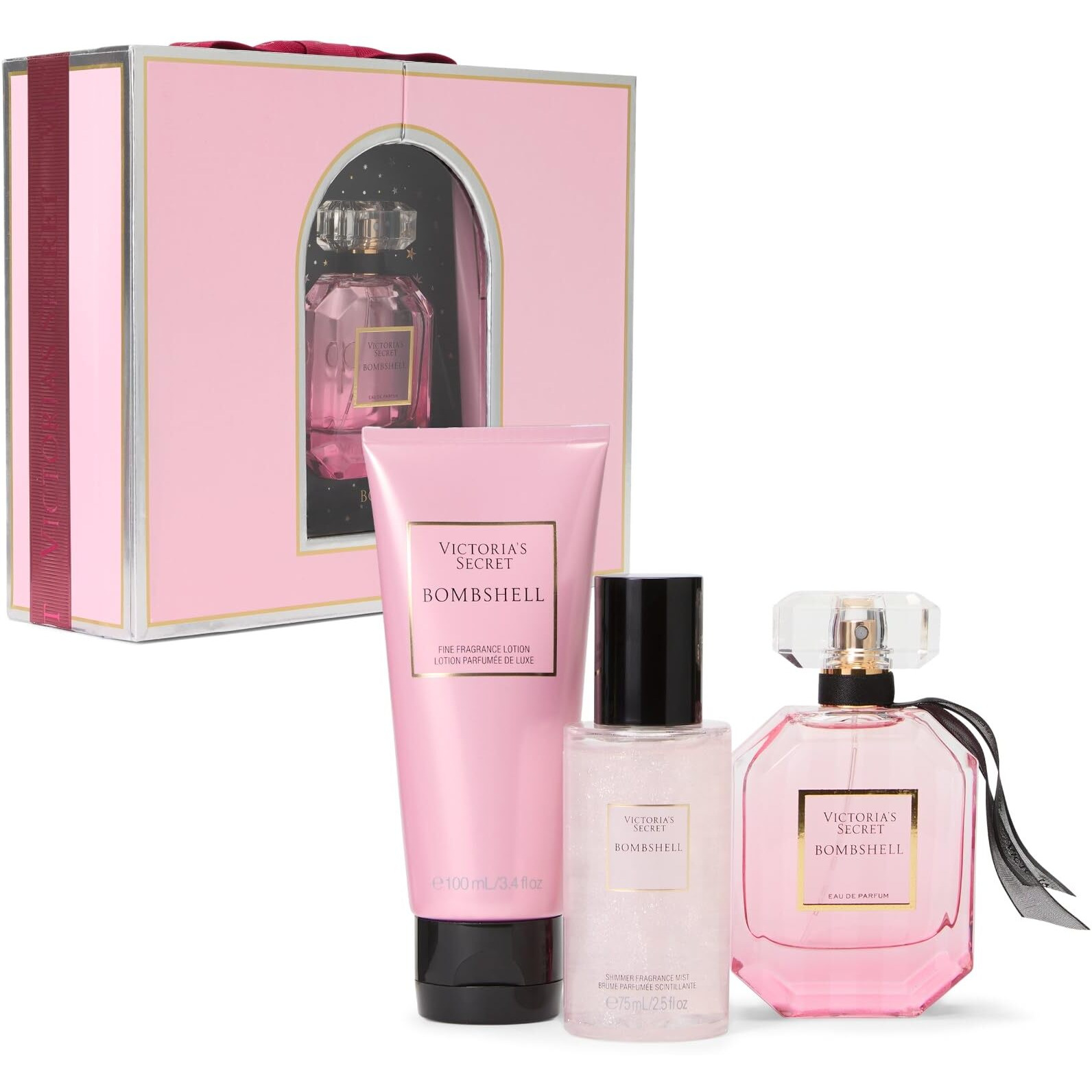Victoria's Secret Bombshell 3 Piece Luxe Fragrance Gift Set 1.7 Oz. Eau De Parfum, Travel Lotion & Shimmer Mist