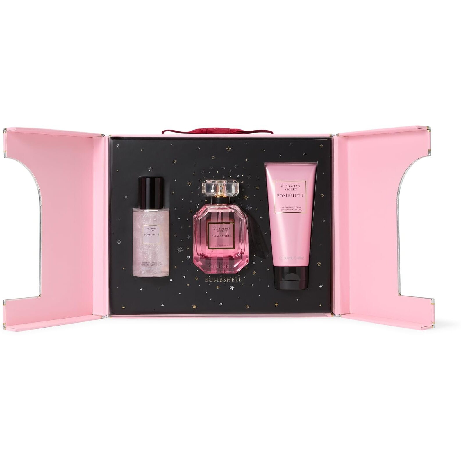 Victoria's Secret Bombshell 3 Piece Luxe Fragrance Gift Set 1.7 Oz. Eau De Parfum, Travel Lotion & Shimmer Mist