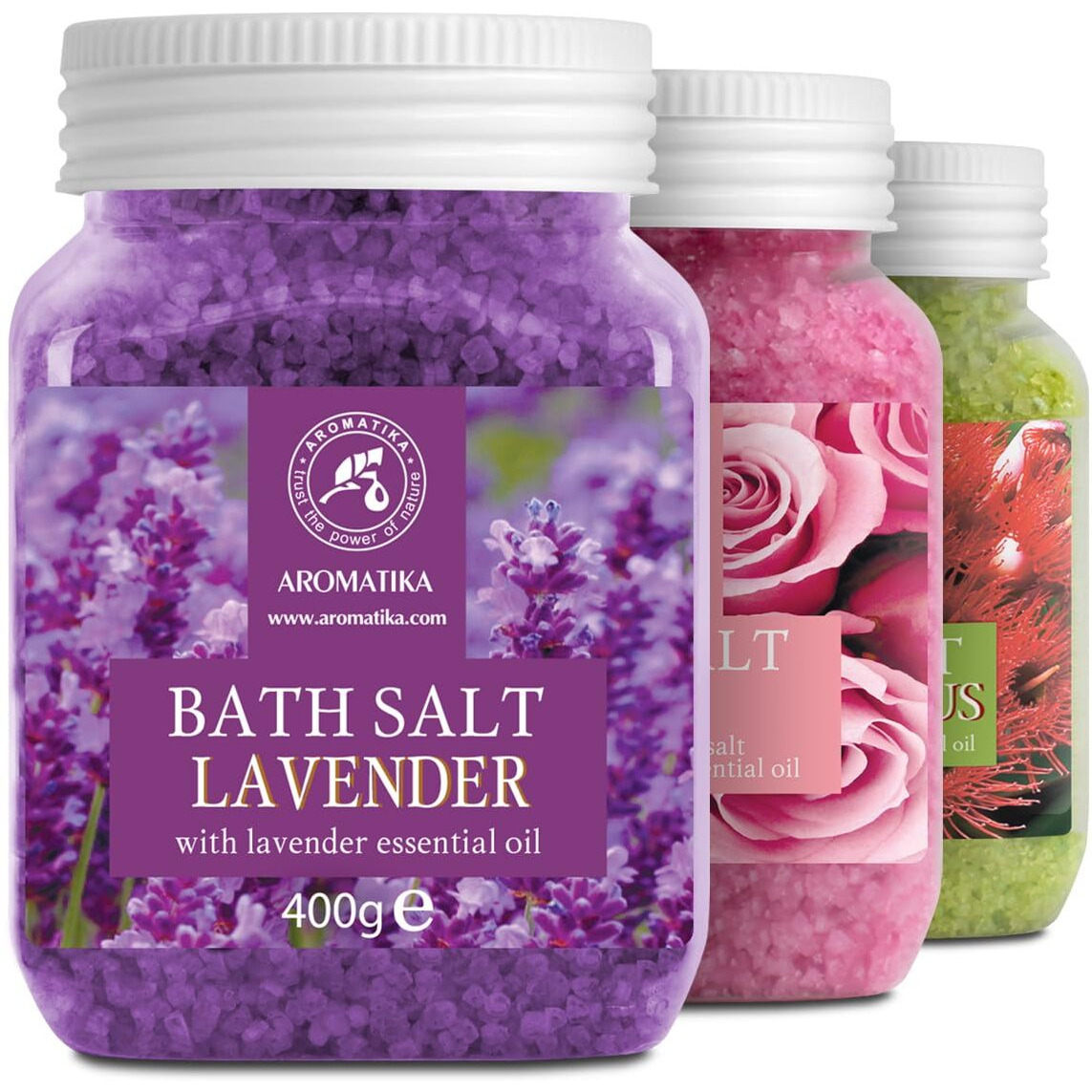 Bath Salts Set 42 Oz - Lavender - Rose - Eucalyptus - 100% Bath Salts - Lavanda Rosa Eucalitpus Salt - Best For Good Sleep - Stress Relief - Bathing - Body Care - Beauty - Relaxation - Spa