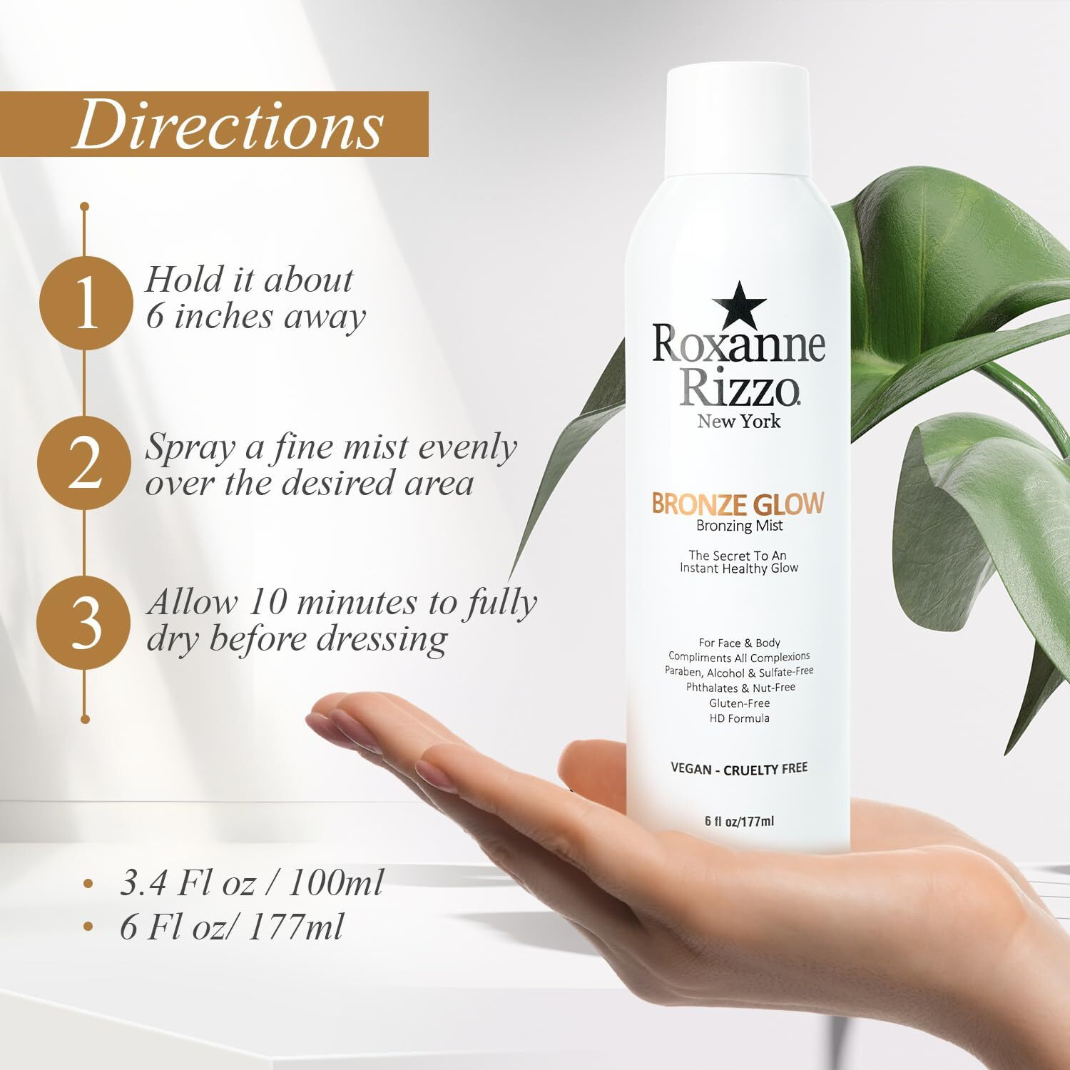 Bronze Glow By Roxanne Rizzo - Celebrity Choice Bronzer - Refreshing Hydrating Bronzing Mist - Face & Body Bronzer - Use As A Setting Spray Or Wear Alone - Blends Into All Skin Tones