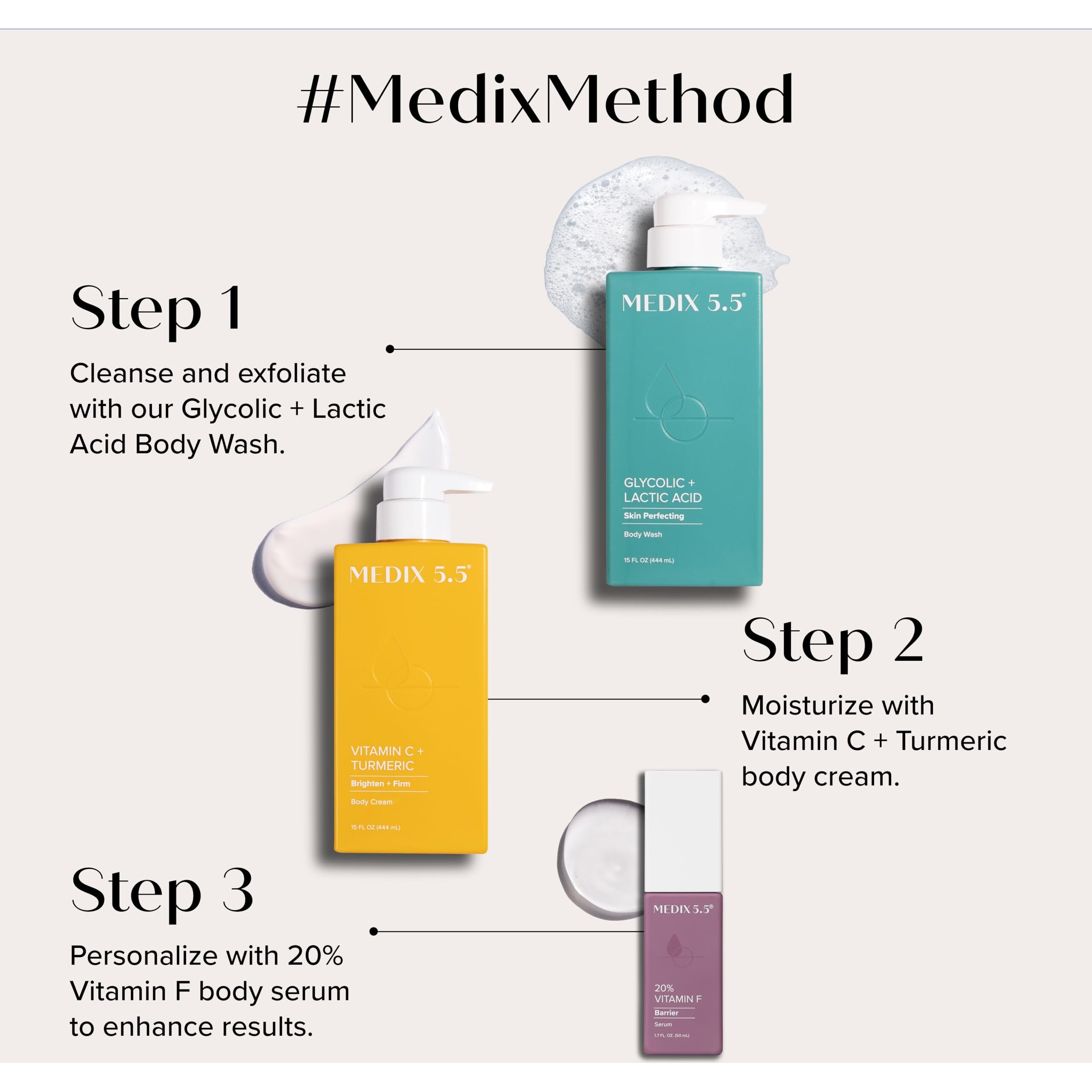 Medix Vitamin C Cream + Vitamin F Booster Serum Body Lotion Moisturizer 2Pc Skin Care Set | Firming & Brightening Cream Diminishes Uneven Skin Tone, Age Spots, Dry Skin, & Sun Damage, 2Pc Bundle