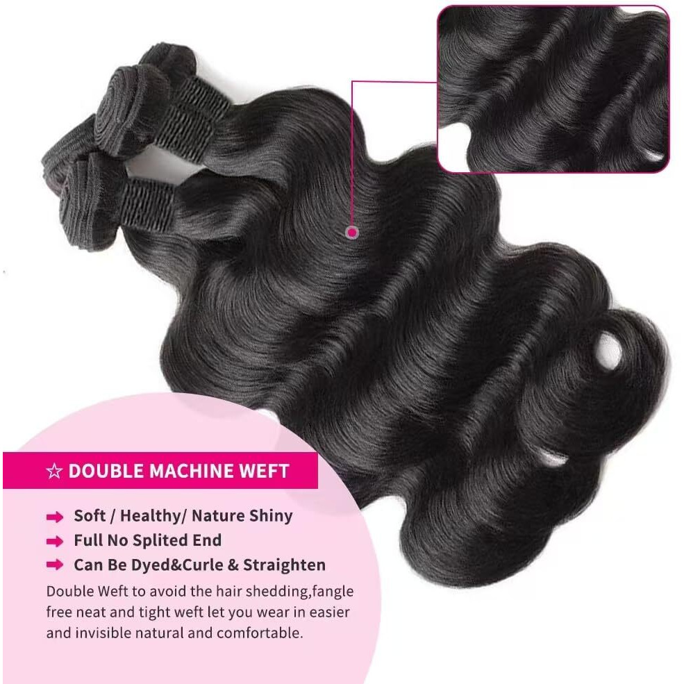 Mdl Human Hair Bundles Body Wave Bundles Human Hair 24 24 24 24 Inch 100% Unprocessed Brazilian Virgin Hair Body Wave 4 Bundles Human Hair Extensions For Black Women Natural Color(24 24 24 24 Inch)
