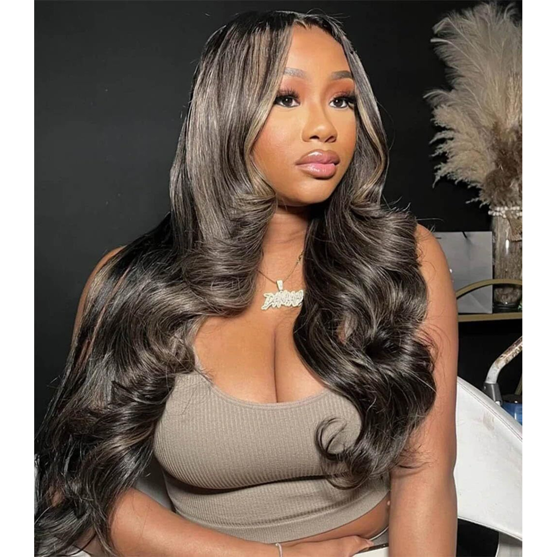 Upgrade Black With Brown Blonde Highlight Wig Human Hair 210% Density 13X4 Hd Body Wave Luxury Balayage Blonde Highlight Wig 12A Grade Raw Hair Pre Plucked Ombre Lace Front Wig For Women 22 Inch