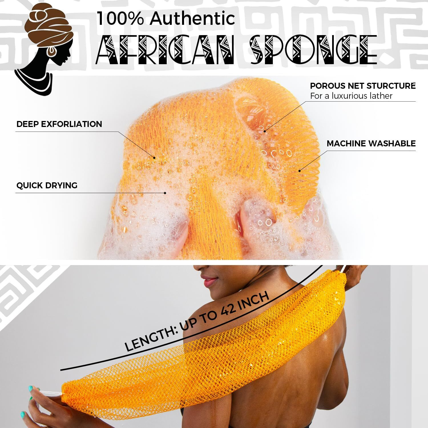 African Net Sponge Authentic - Real African Exfoliating Sponge With Knots - African Net Washcloths For Body Scrubber Exfoliator - Back Scrub For Shower