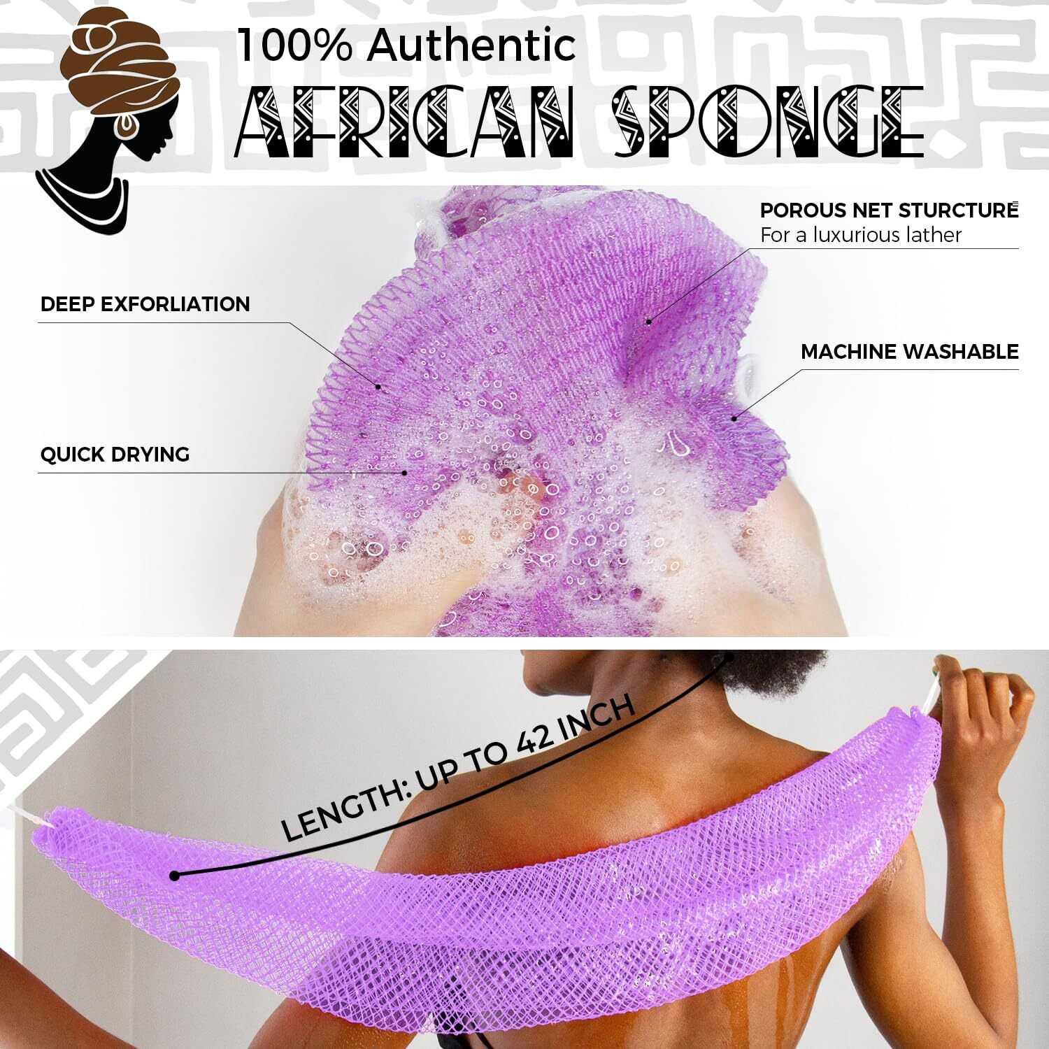 African Net Sponge Authentic - Real African Exfoliating Sponge With Knots - African Net Washcloths For Body Scrubber Exfoliator - Back Scrub For Shower