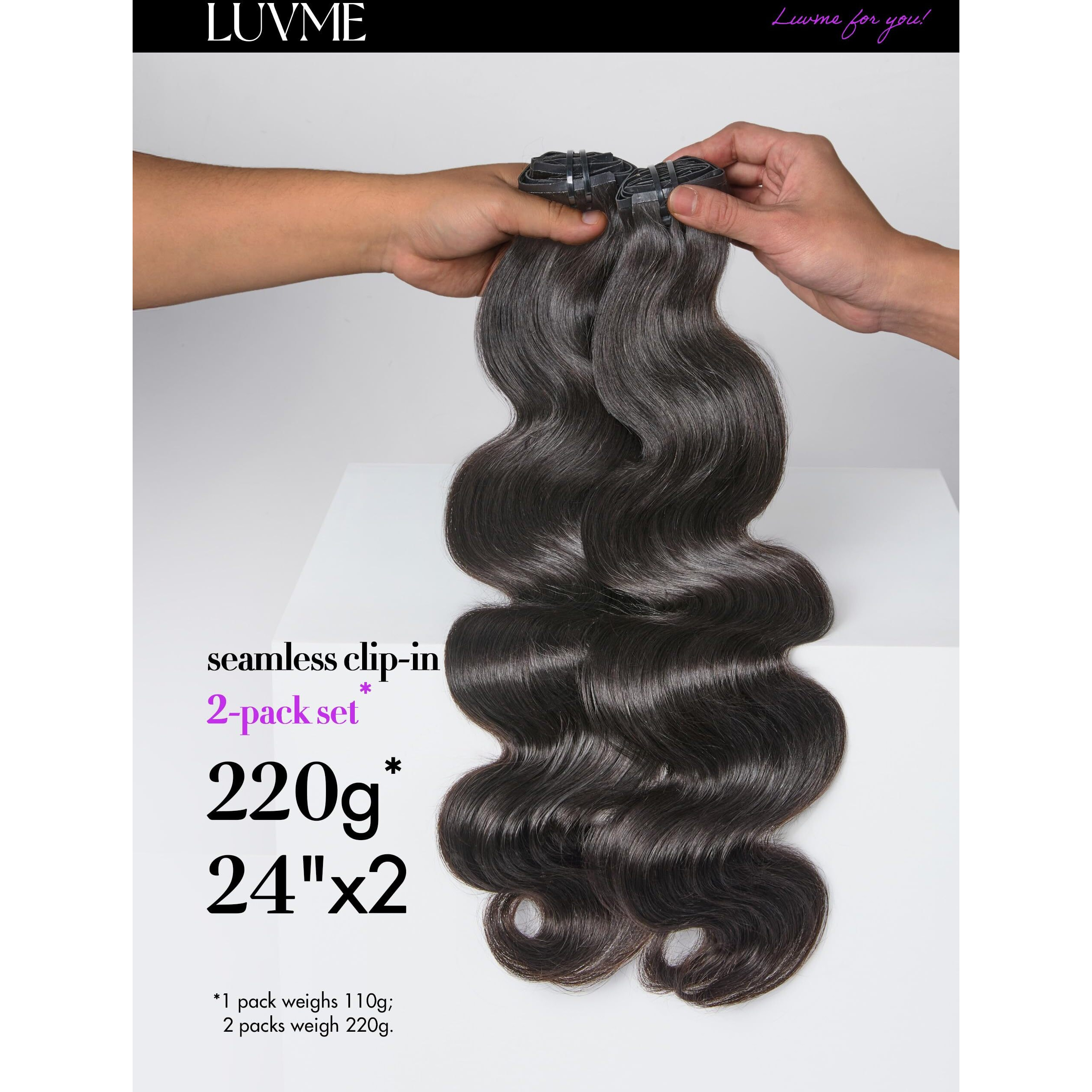 Luvme Invisible Clip In Hair Extensions,Body Wave 20 Inch 2 Pack 220G 14Pcs Human Hair Invisible Clip Ins Hair Extensions Natural Black Hair For Women