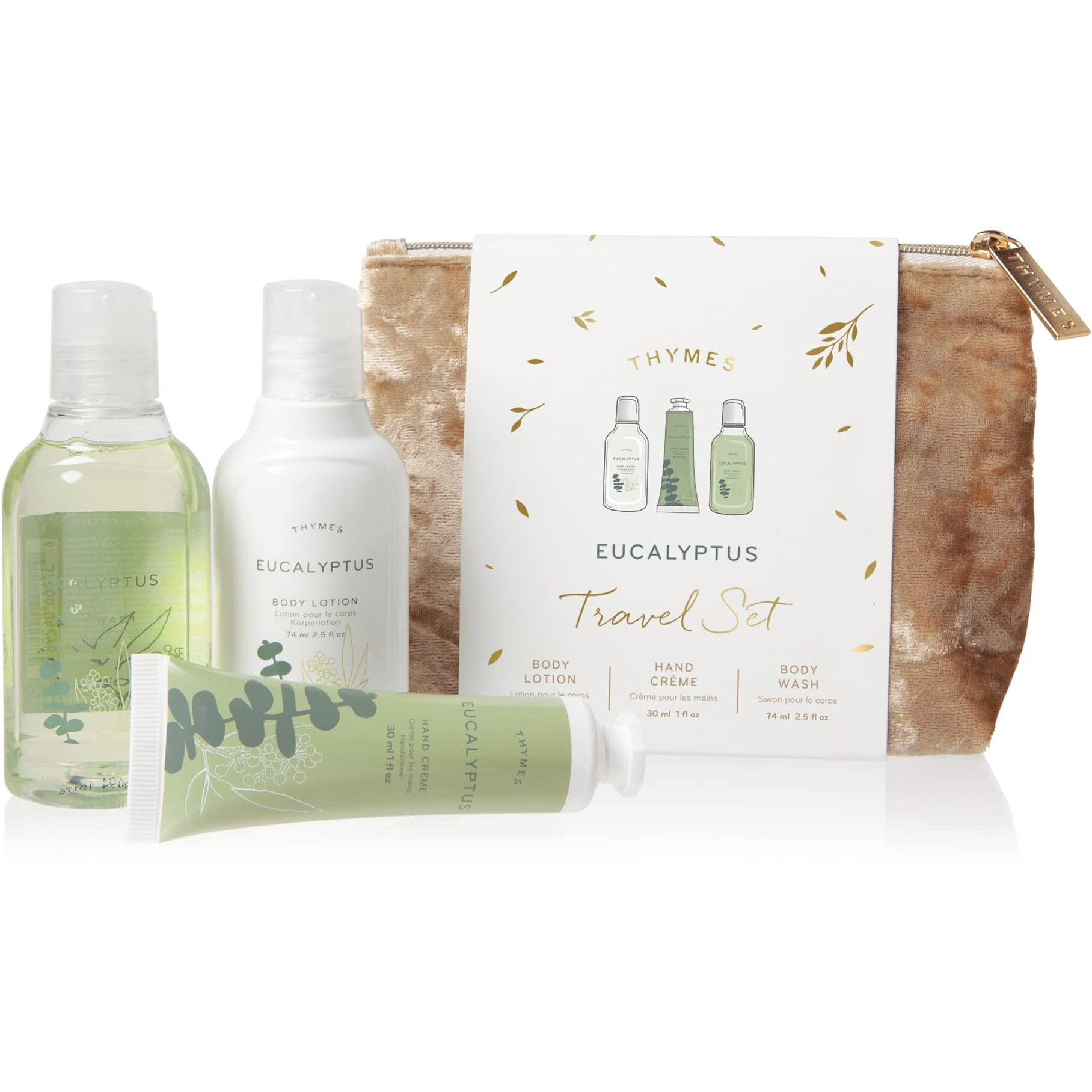 Thymes Travel Set And Beauty Bag - Contains Body Wash, Body Lotion & Hand Cream - Eucalyptus