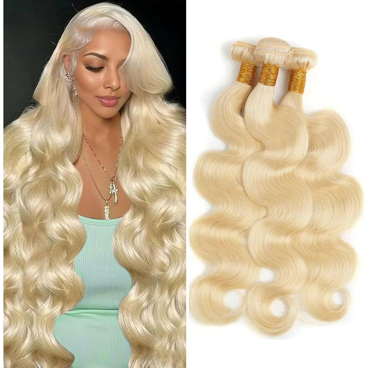 Human Hair Blonde Bundles Body Wave 613 Bundles 26 28 30 Inch 100% Unprocessed 12A Grade Brazilian Virgin Hair Extensions For Women Silky And Soft No Shedding Can Be Dyed Or Restyled