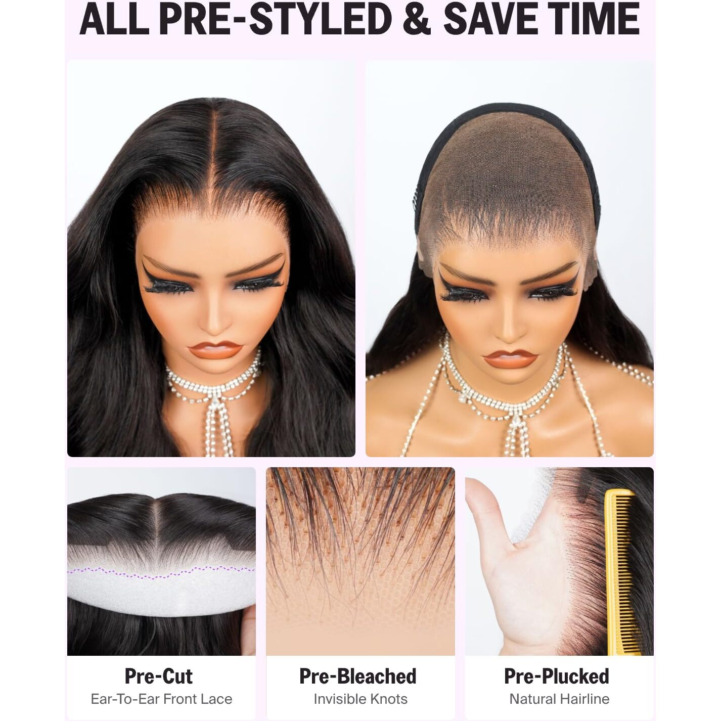Megalook Hair Glueless 13X6 Lace Front Wigs Human Hair Body Wave Pre Plucked Pre Cut 220% Density Ear-To-Ear Frontal Wigs Human Hair Wear And Go Glueless Drawstring Wig 20 Inch