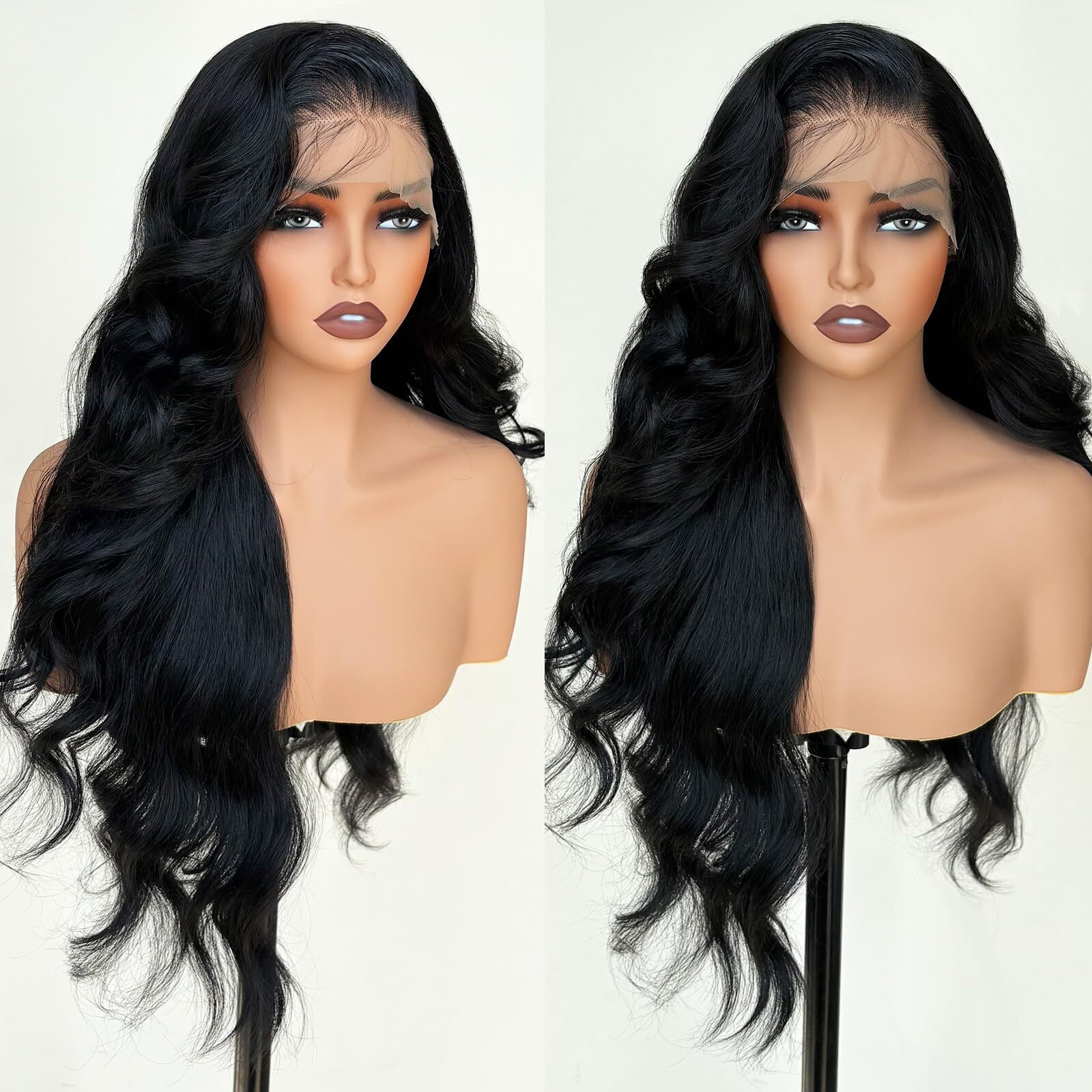 Black Glueless Wigs For White Women 26 Inch Pre Layered Body Wave Synthetic Lace Front Wigs - Pre Plucked 13  6 Hd Lace Front Synthetic Wig Pre Plucked With Tiny Knots Natural Hairline Wear And Go