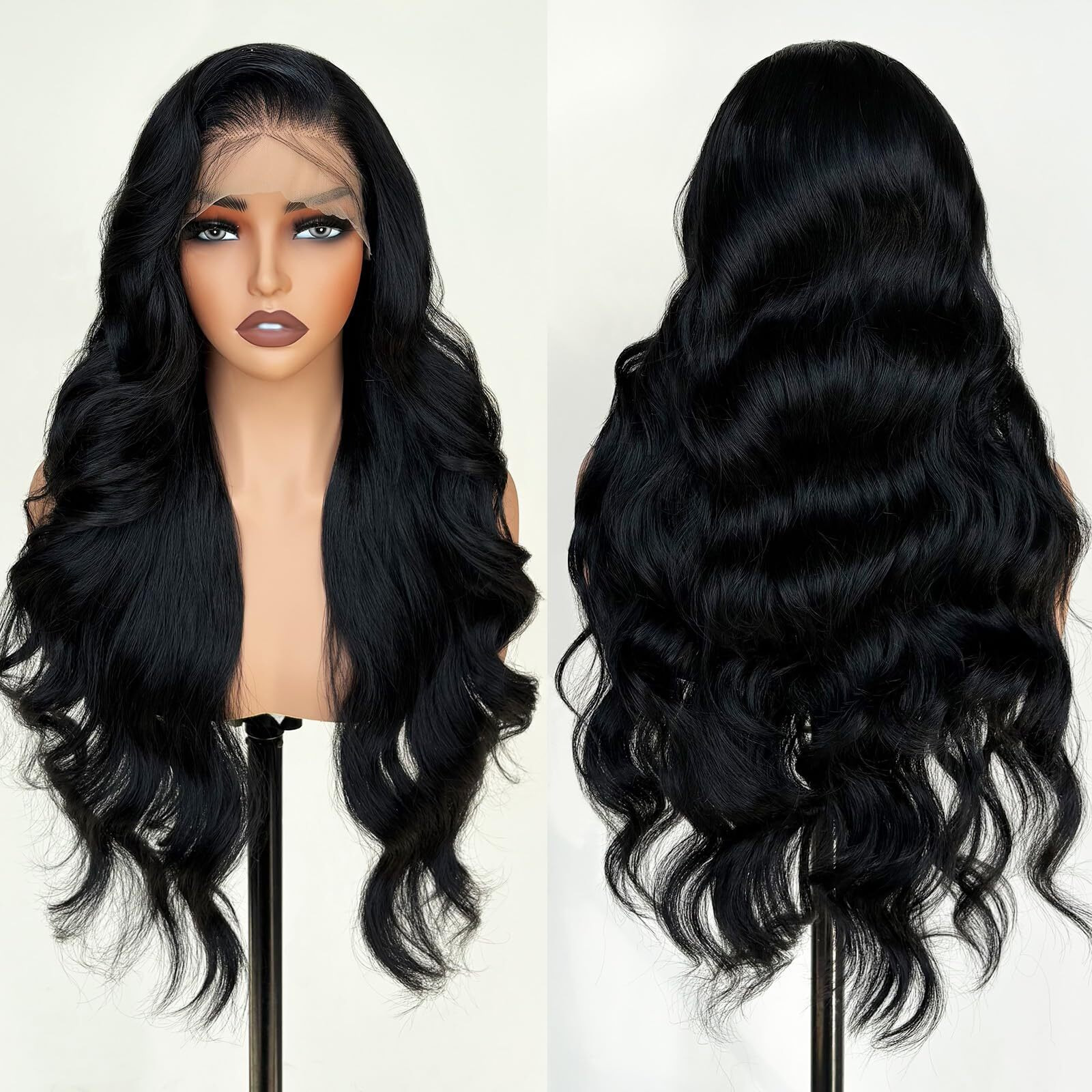 Black Glueless Wigs For White Women 26 Inch Pre Layered Body Wave Synthetic Lace Front Wigs - Pre Plucked 13  6 Hd Lace Front Synthetic Wig Pre Plucked With Tiny Knots Natural Hairline Wear And Go