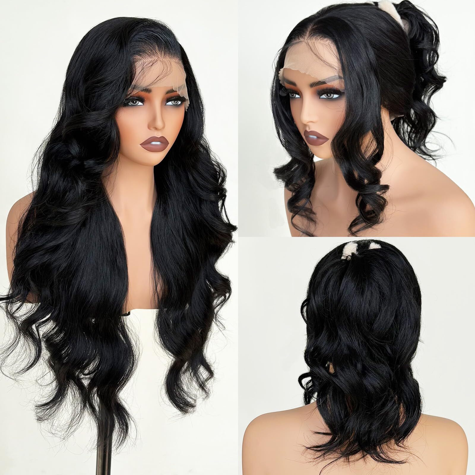 Black Glueless Wigs For White Women 26 Inch Pre Layered Body Wave Synthetic Lace Front Wigs - Pre Plucked 13  6 Hd Lace Front Synthetic Wig Pre Plucked With Tiny Knots Natural Hairline Wear And Go