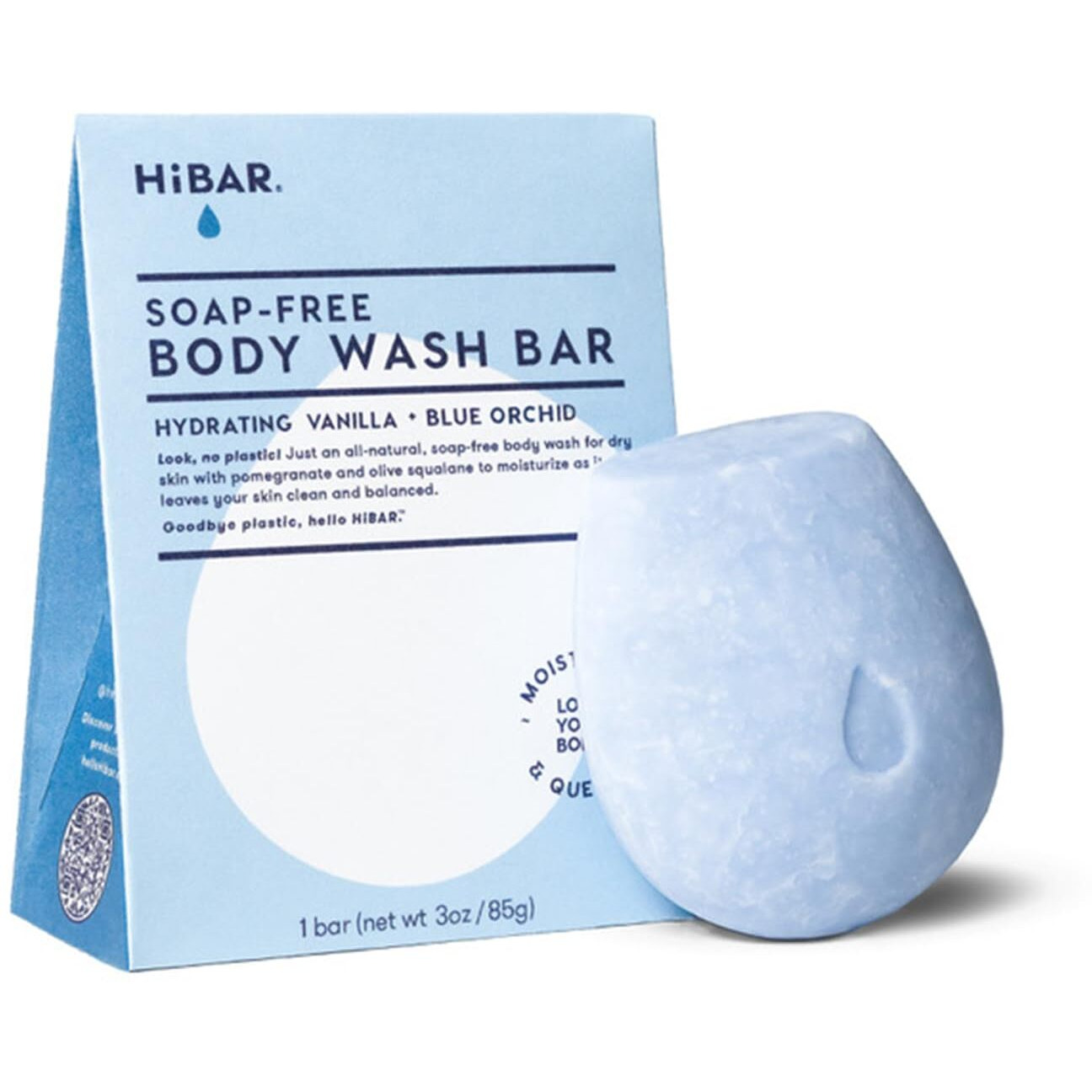 Hibar - Hydrate Solid Body Wash Bar - Moisturize & Quench - Snow Mushroom And Hyaluronic Acid - Daily Use & Sensitive Skin - Plastic, Paraben & Soap-Free - Vegan - Vanilla + Blue Orchid