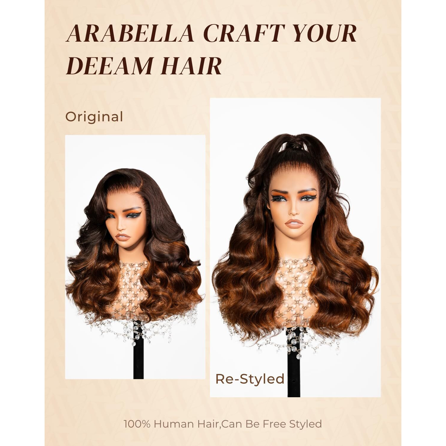 Arabella Pre Everything 13X6 Full Lace Body Wave Glueless Wig Human Hair Pre Plucked Pre Cut Omber Highlight Dark Brown 230% Density Lace Bleached Knots Ready To Go Wig 20 Inch