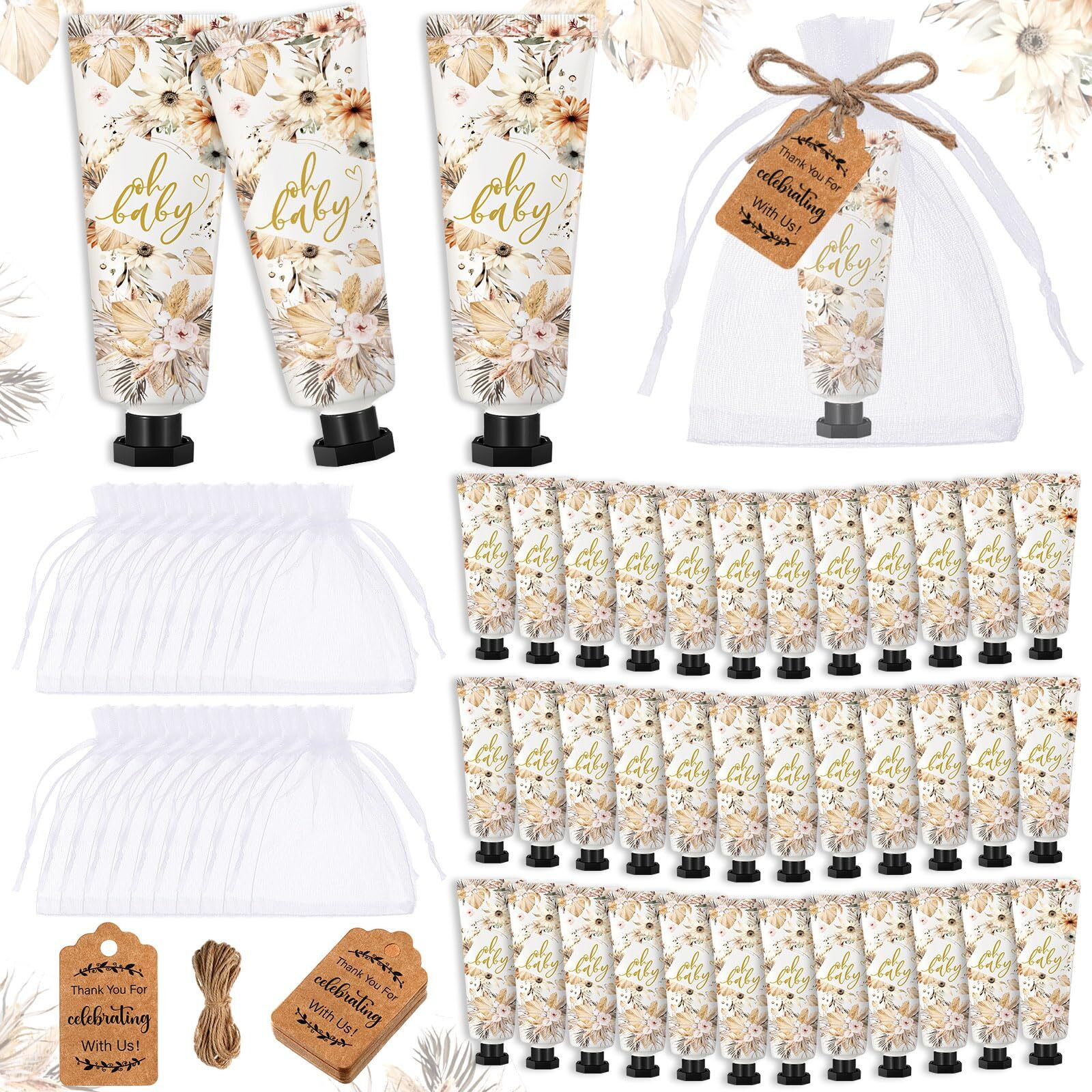 Dansib 48 Sets Baby Shower Hand Cream Party Favors For Guests Gift Bulk Travel Size Hand Lotion Set For Baby Shower Wedding Christmas(Boho)