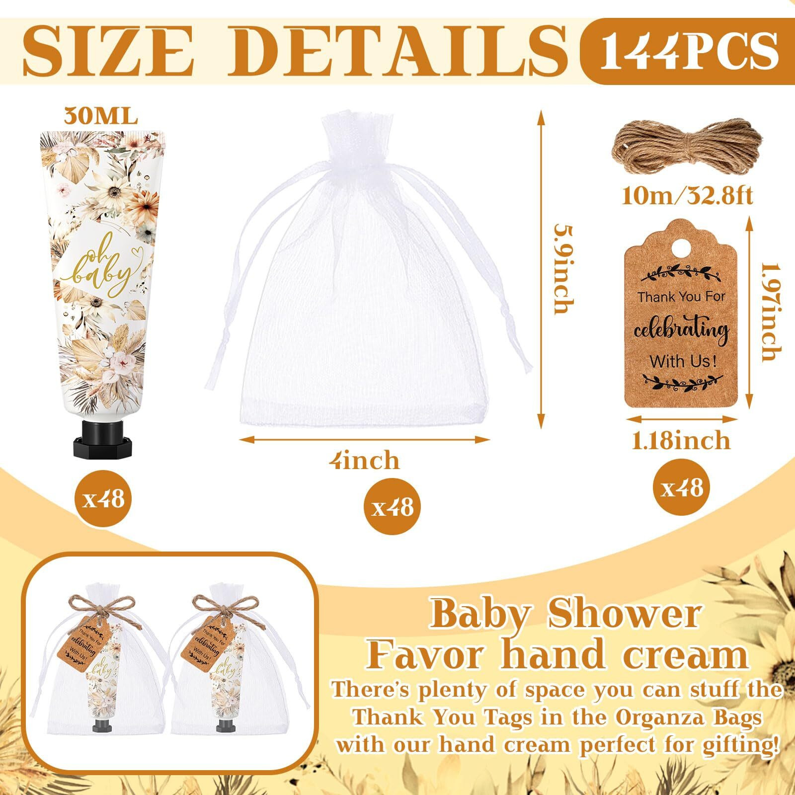 Dansib 48 Sets Baby Shower Hand Cream Party Favors For Guests Gift Bulk Travel Size Hand Lotion Set For Baby Shower Wedding Christmas(Boho)