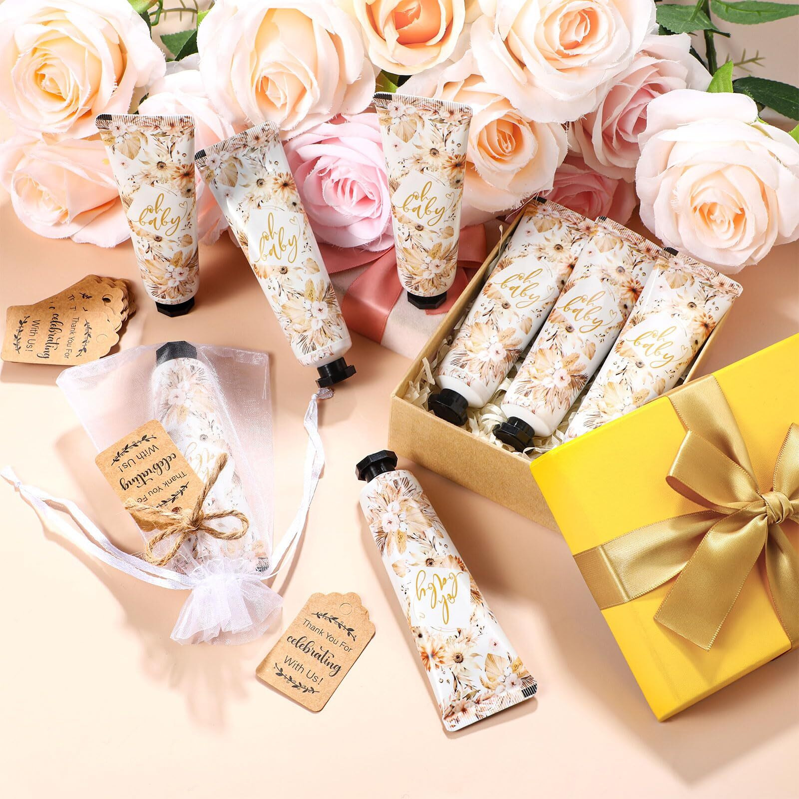 Dansib 48 Sets Baby Shower Hand Cream Party Favors For Guests Gift Bulk Travel Size Hand Lotion Set For Baby Shower Wedding Christmas(Boho)
