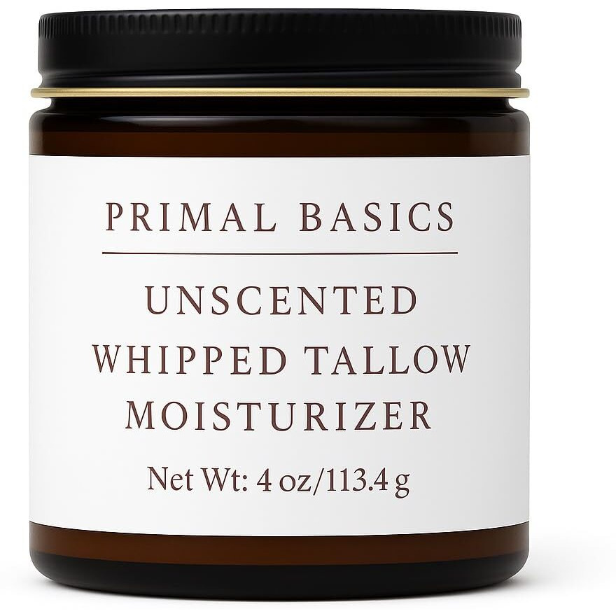 Primal Basics Grass Fed Grass Finished Whipped Unscented (Herb Infused With Calendula) Beef Tallow Moisturizer/Body Balm For Face, Body, Oily, Dry, Sensitive Skin -Contains Vitamins A, D, E, K