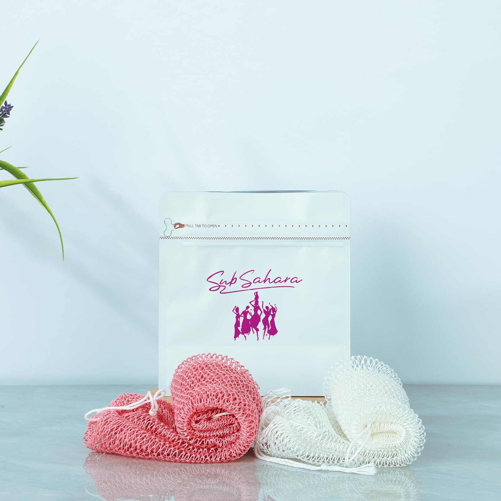 Subsahara African Net Sponge Authentic - 2 Pieces Exfoliating Scrubber For All Skin Types, Ideal For Face & Body Daily Use, Durable, Gentle Exfoliation (Milk White & Meat Powder)