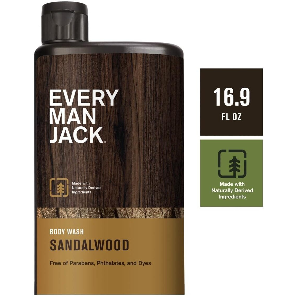 Every Man Jack Body Wash, Sandalwood, 16.9 Fl Oz, Made With Naturally Derived Ingredients