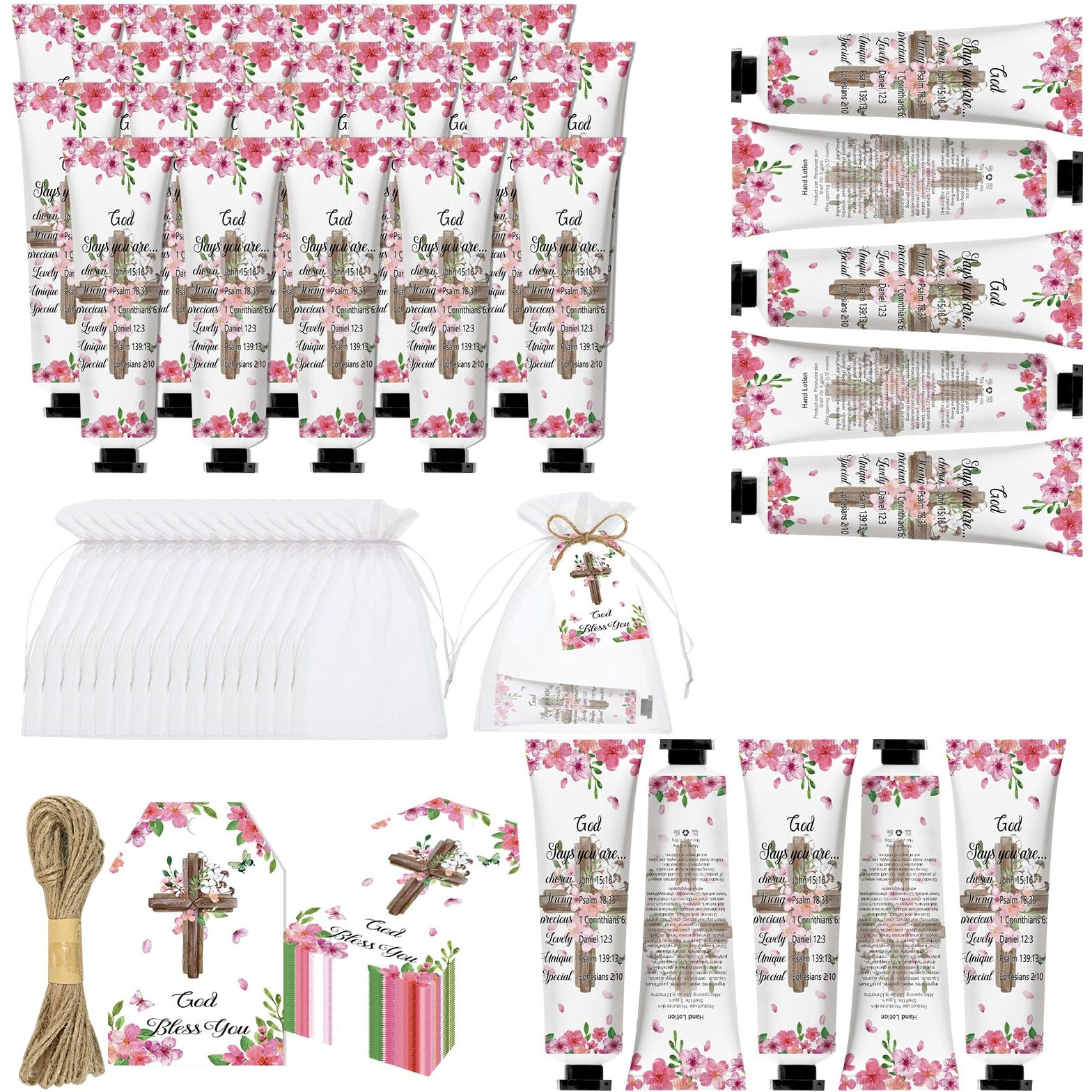 50 Pack Christian Hand Cream Set Gifts For Women Bible Verse Bulk Hand Lotion Travel Size,Women Favors Hand Cream Party Appreciation Gifts Include Cards And Organza Bags For Teacher Mom Lover Friends