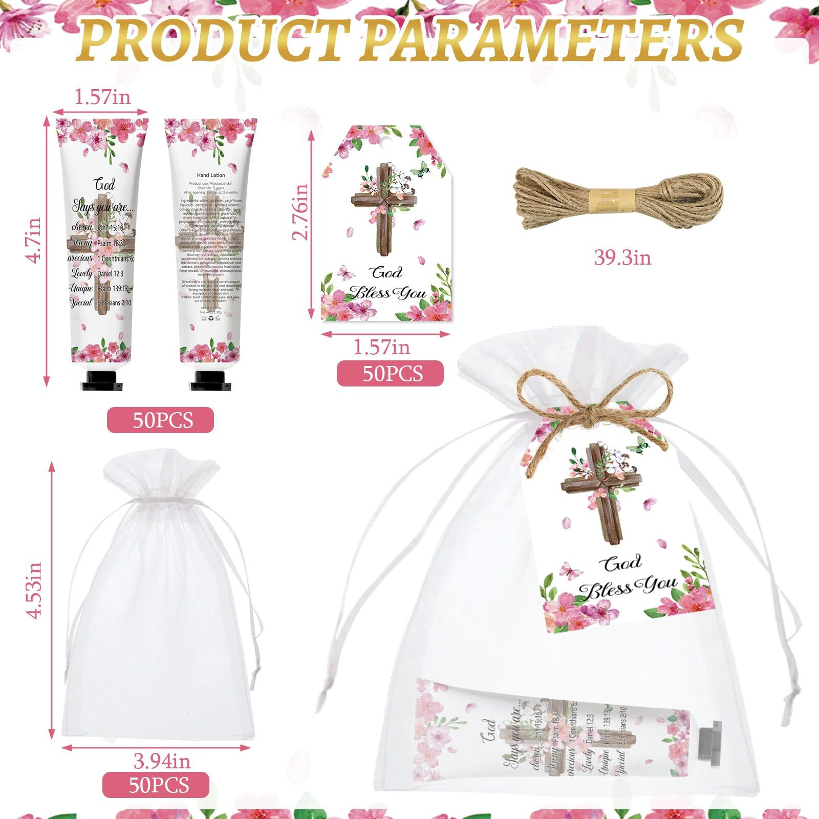 50 Pack Christian Hand Cream Set Gifts For Women Bible Verse Bulk Hand Lotion Travel Size,Women Favors Hand Cream Party Appreciation Gifts Include Cards And Organza Bags For Teacher Mom Lover Friends