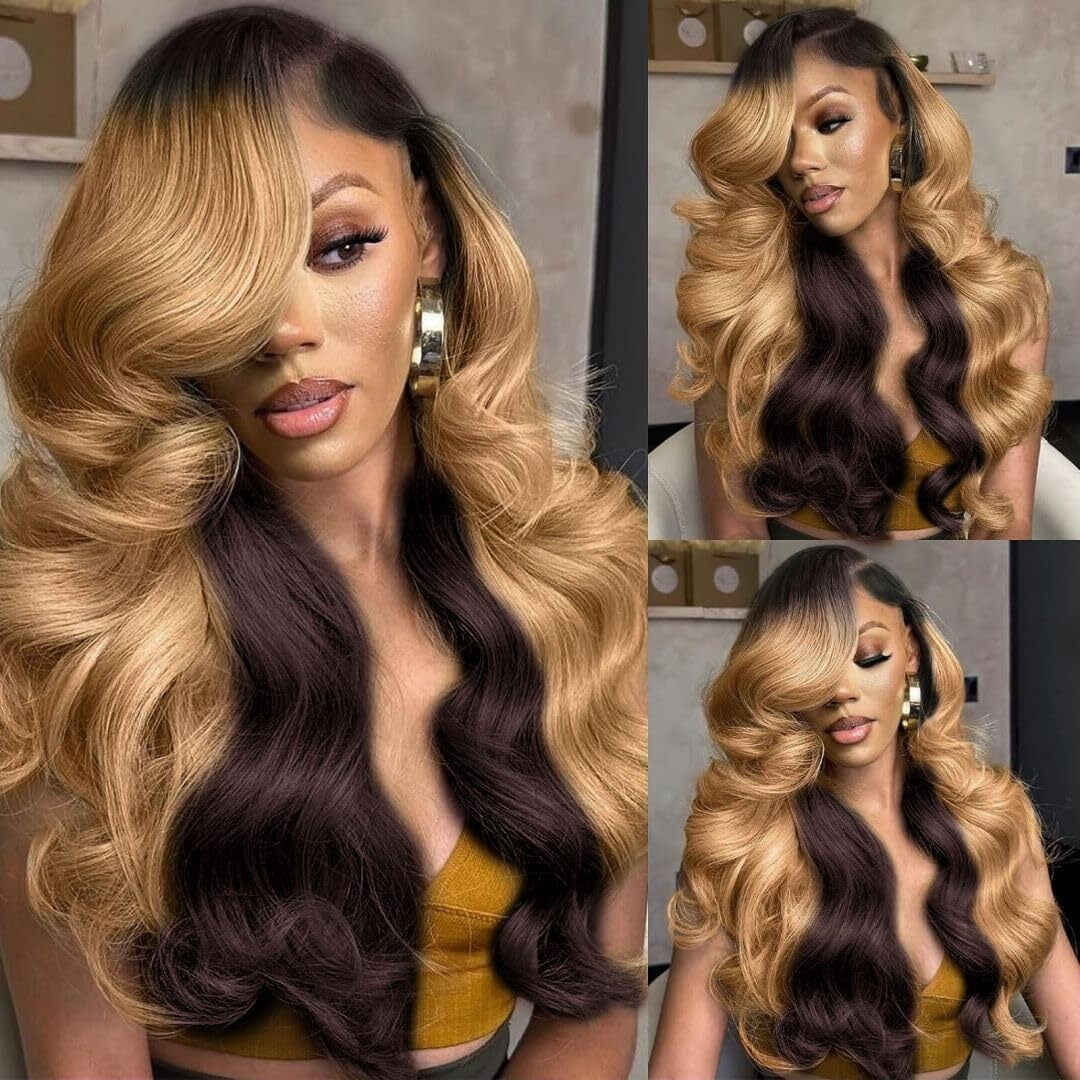 250 Density 13X6 Honey Blonde Wig Human Hair With Baby Hair 4/27 Colored Wigs 13X6 Body Wave Lace Front Wigs Human Hair Pre Plucked For Women Hd Transparent Ombre Lace Front Wig Human Hair 20 Inch