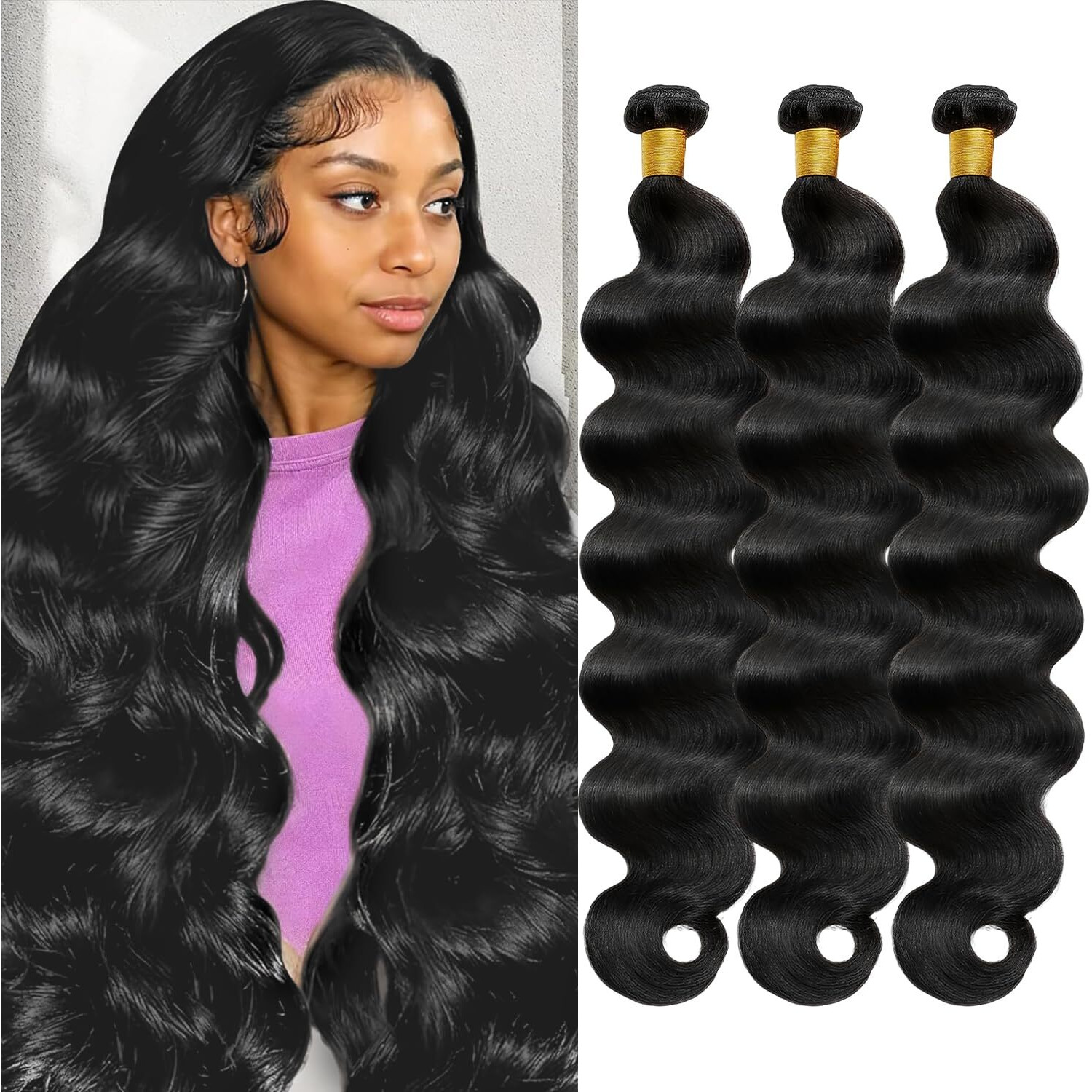 Gearina 12A Human Hair Bundles 18 18 18 Inch Body Wave Bundles Human Hair 100% Unprocessed Brazilian Virgin 3 Weave Extensions Real Hair For Women Natural Black
