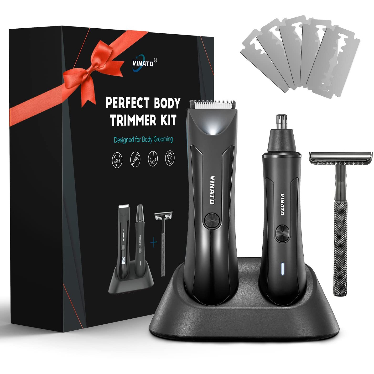 Vinato Electric Trimmer Tool Set - Body Hair Trimmer, Nose Hair Trimmer, Beard Razor, Anniversary Birthday Gifts For Him Gifts For Husband Boyfriend Dad, All-In-One Mens Gifts, Mens Grooming Kit
